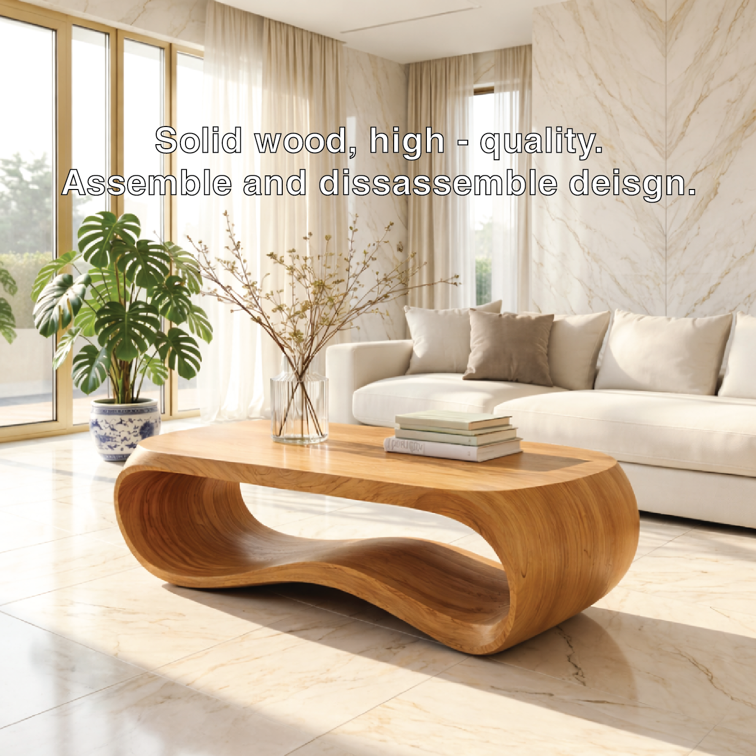 Contemporary Sculptural Wood Coffee Table with Curved Design