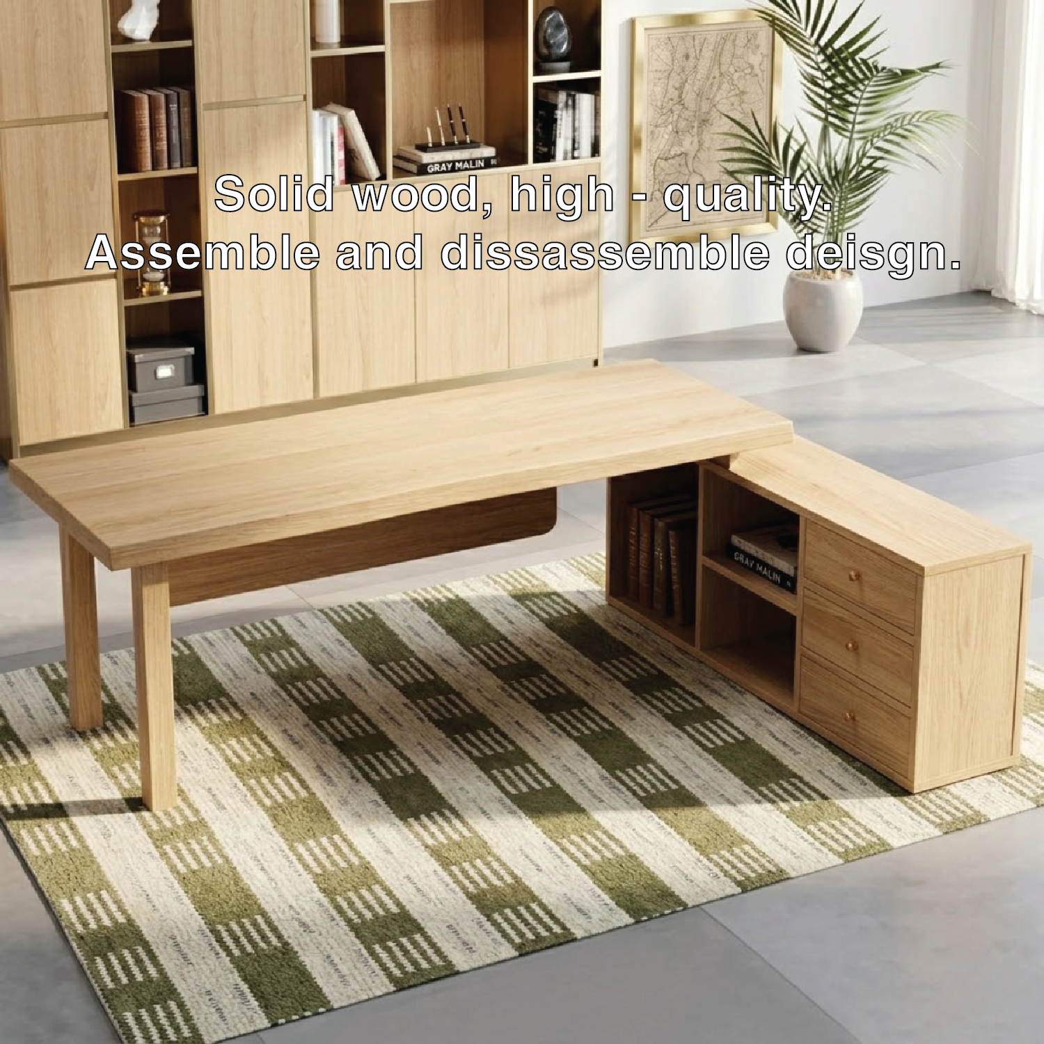 Modern Work Desk with Storage, Spacious Desk for Office, Simple Desk with Shelves