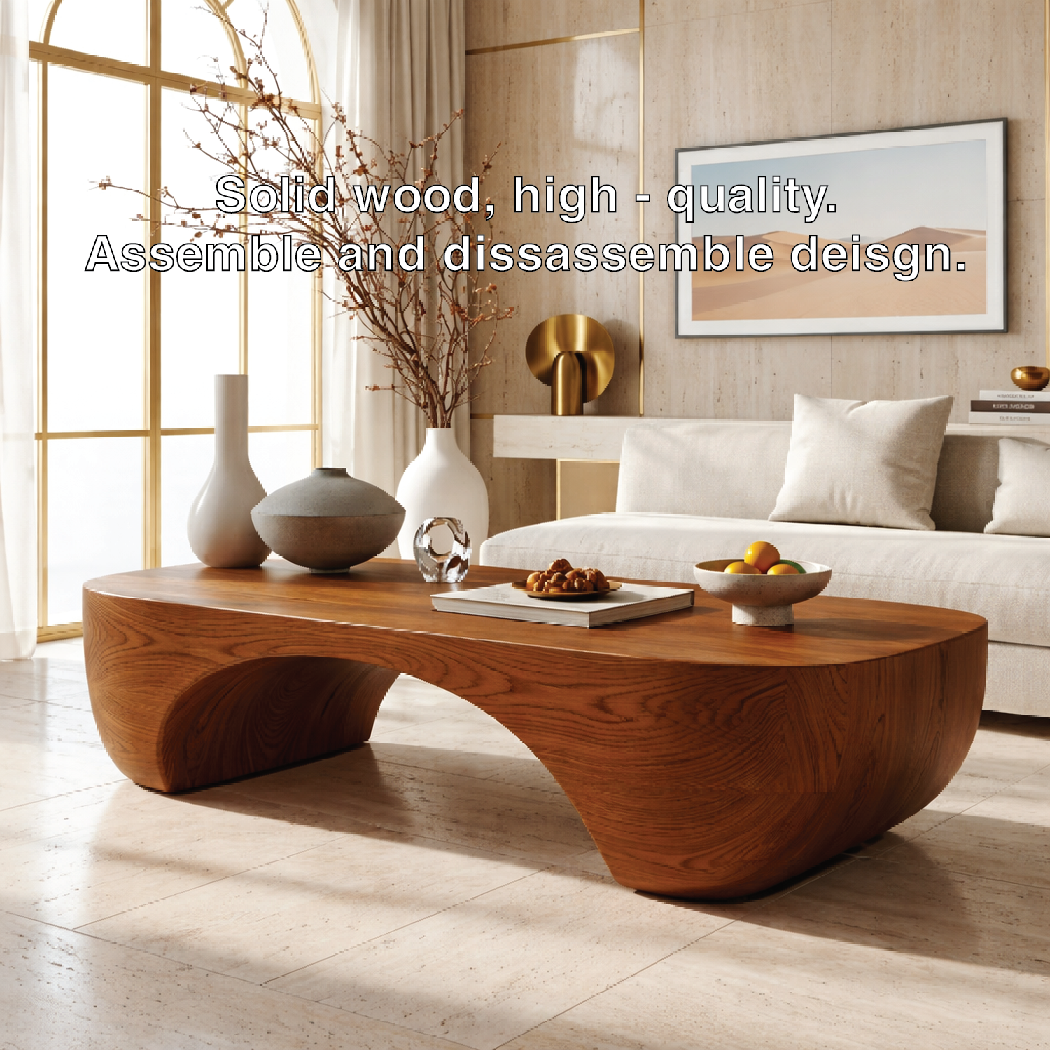 Elegant Wooden Coffee Table with Sculpted Curved Design