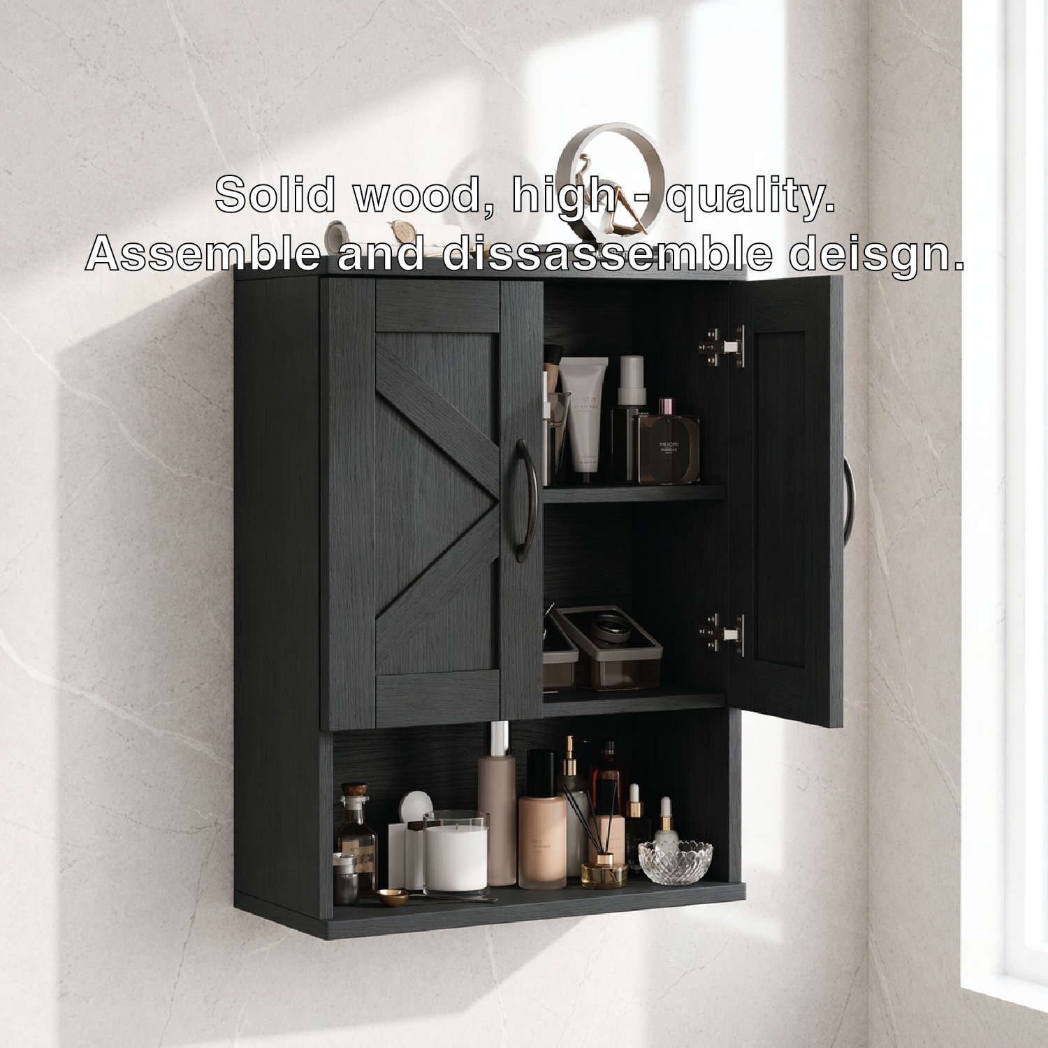 Floating Bathroom Cabinet, Farmhouse Wall Mounted Vanity Storage Shelf Organizer