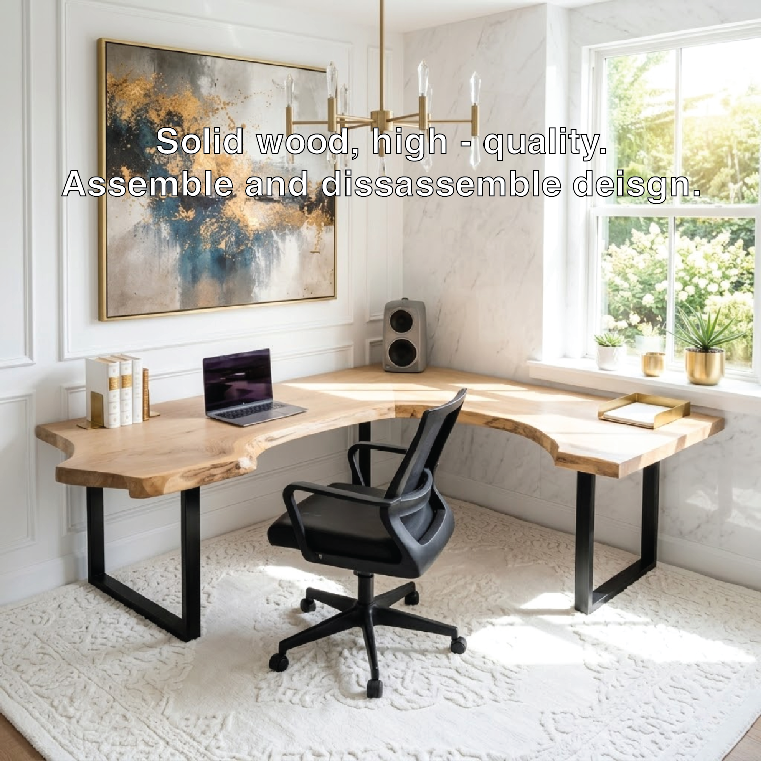 Live Edge L Shaped Desk Corner Wood Office Table Modern Workspace Desk