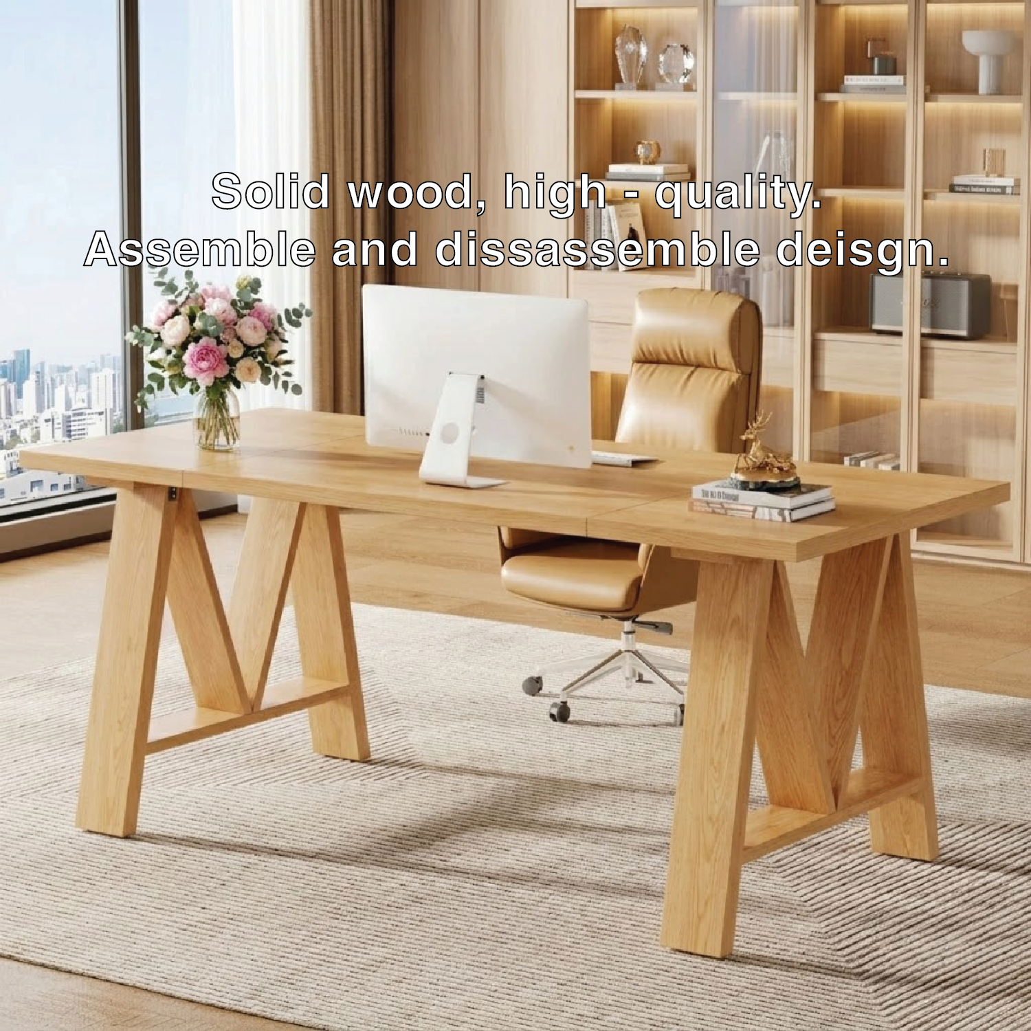 Modern Office Desk with Unique "M" Shape Legs and Spacious Workspace