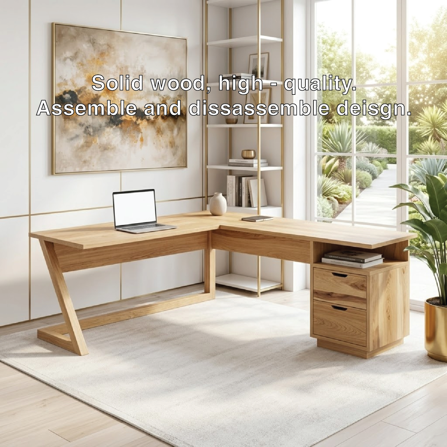 L Shaped Wood Desk with Drawer Storage Corner Office Desk Modern Workspace