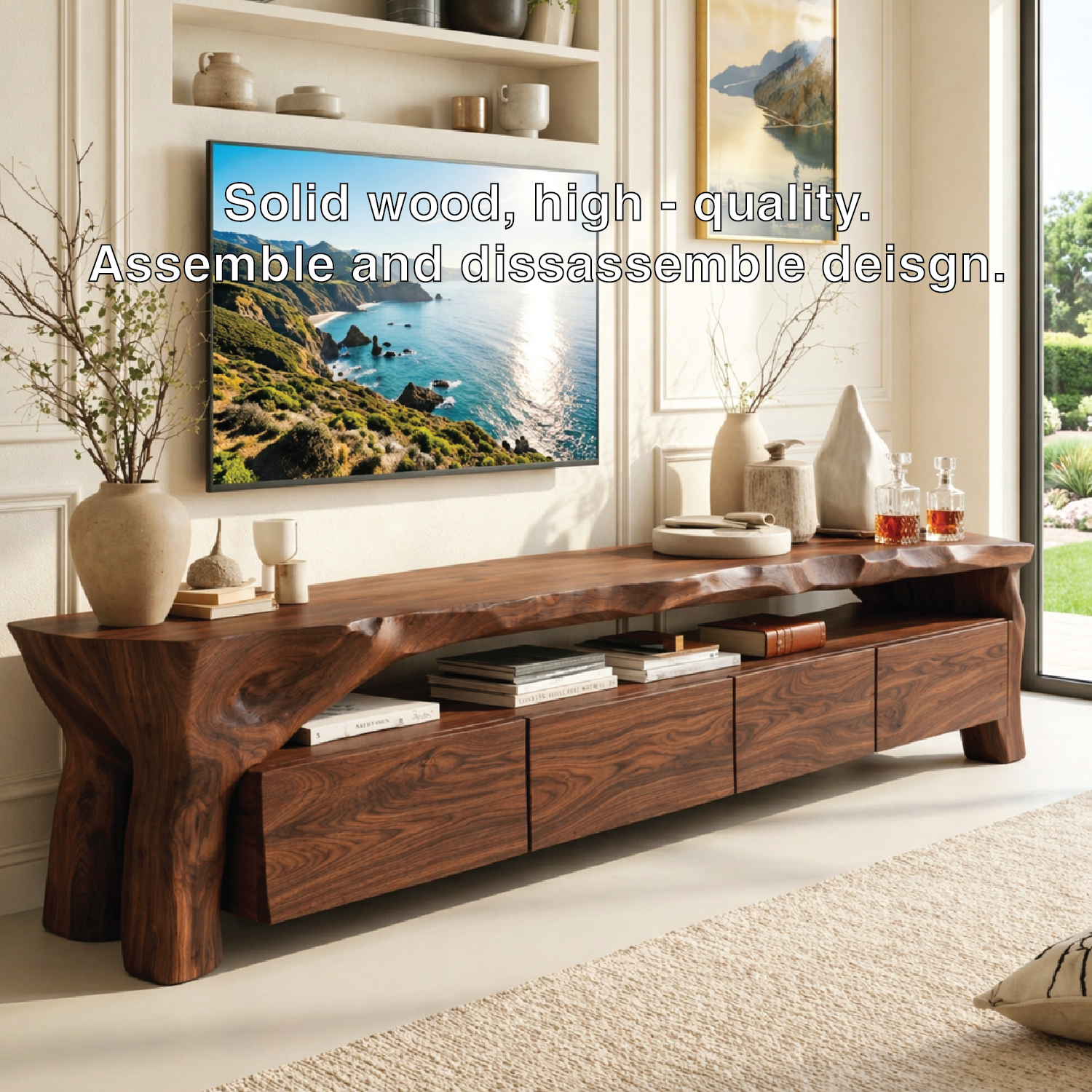 Rustic Live Edge Entertainment Console, Organic TV Stand for Sophisticated Interiors