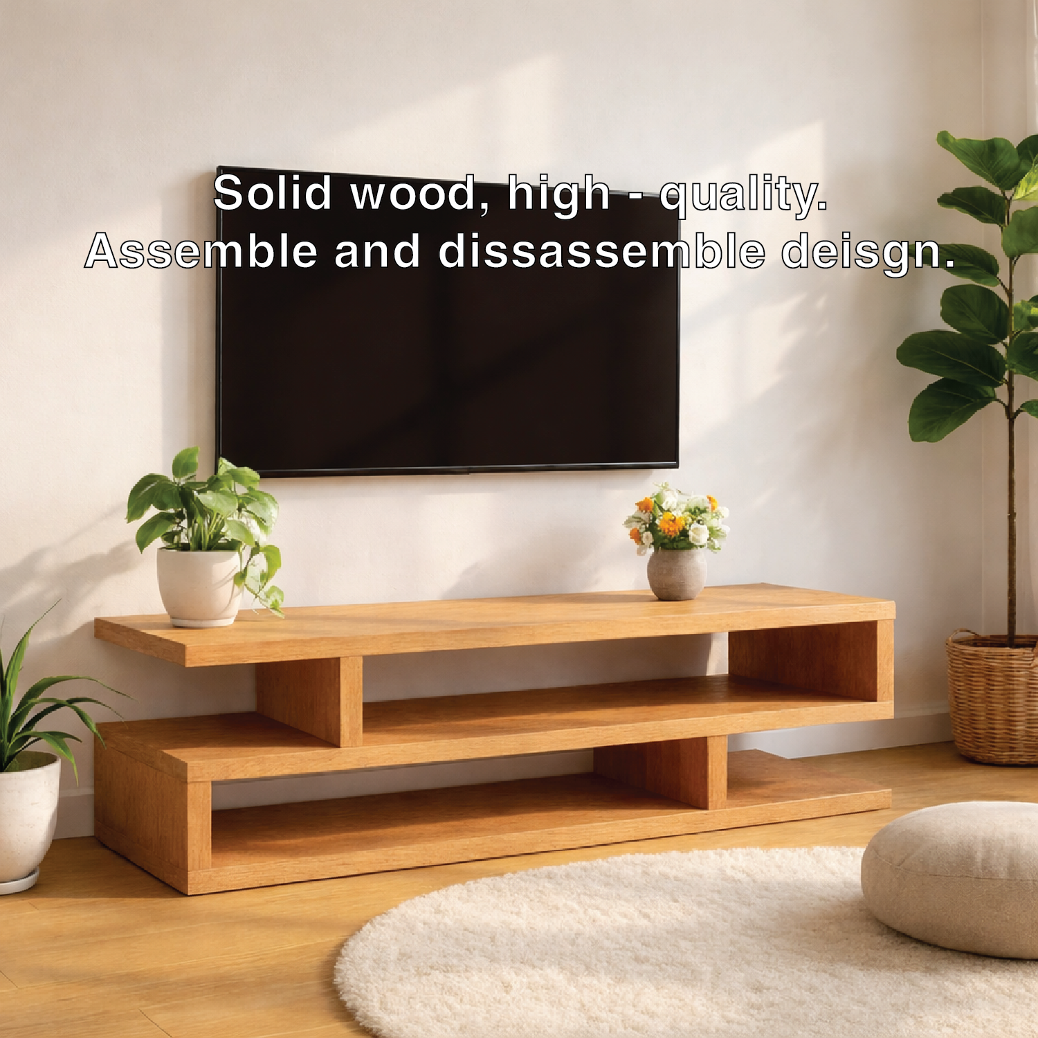 Minimalist Wood TV Stand Long Modern Media Console Low Profile Entertainment Center