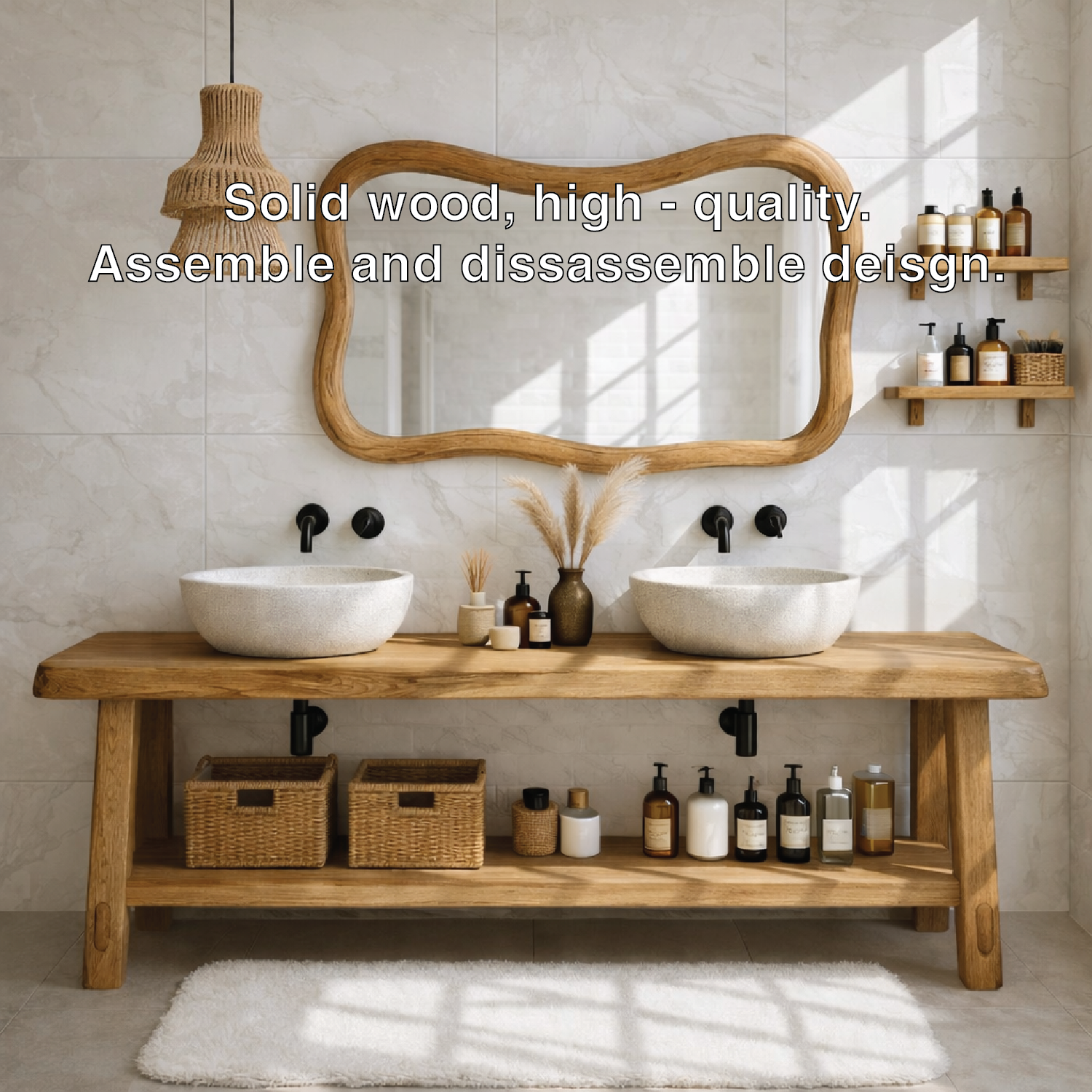 Rustic Double Bathroom Vanity Cabinet With Open Shelf Wood Vanity Base Console