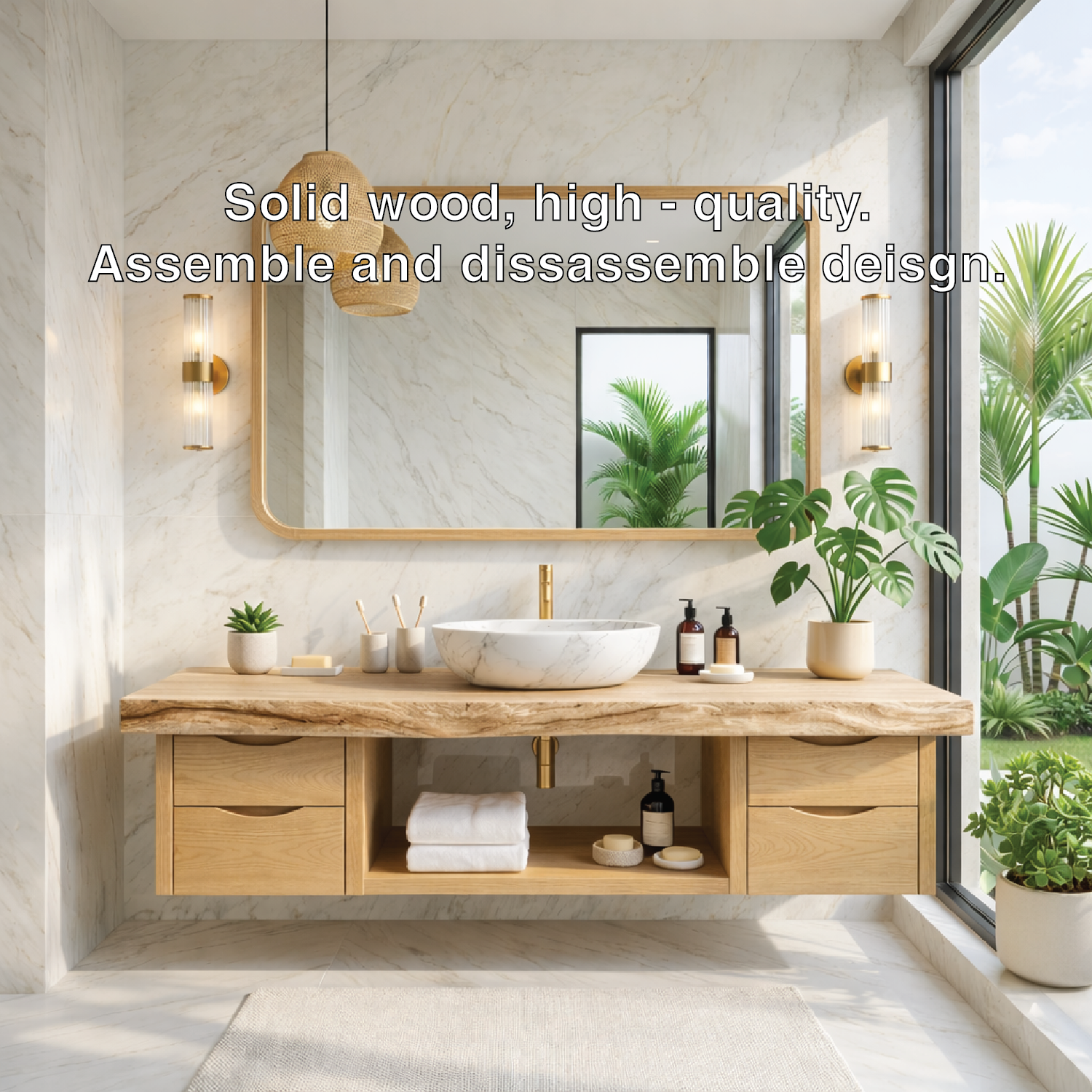 Floating Bathroom Vanity with Natural Wood, Modern Design, and Spacious Storage
