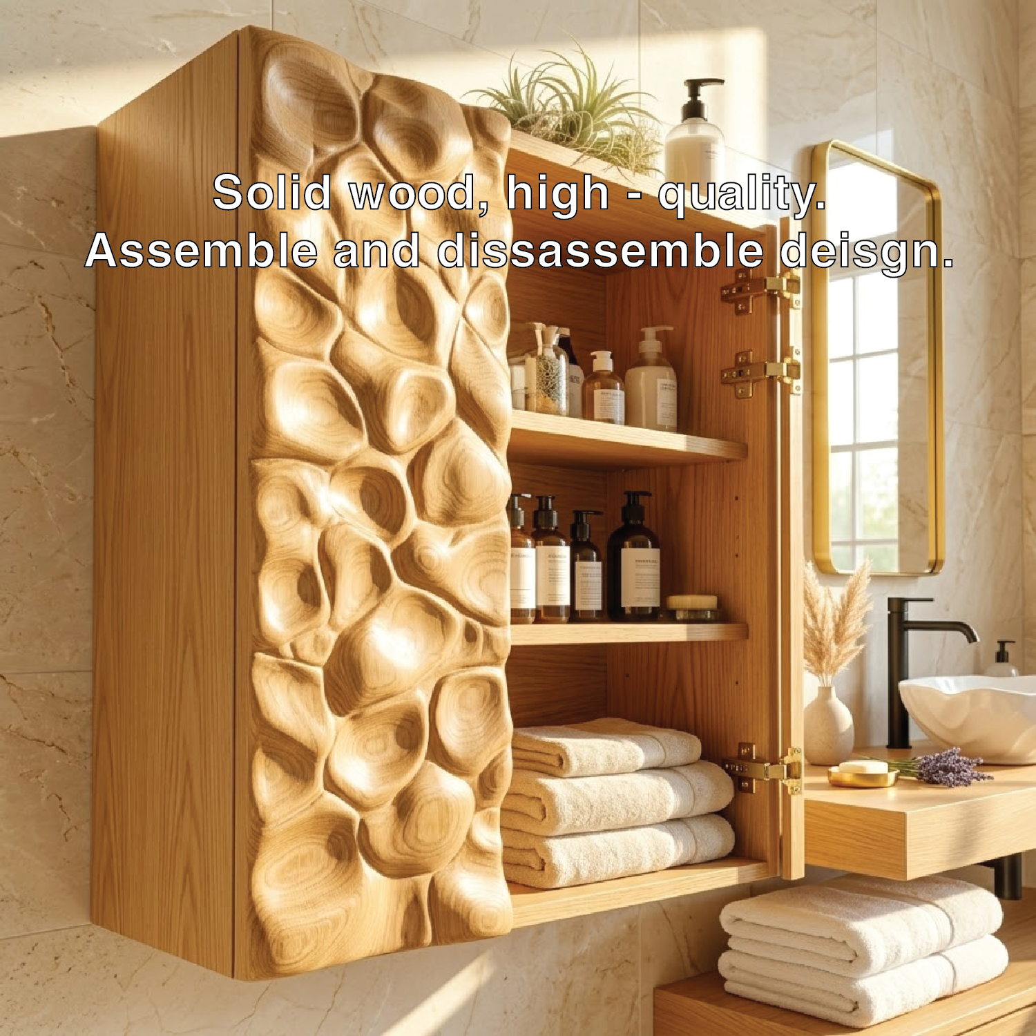Floating Bathroom Cabinet, Modern Sculpted Wall Mounted Vanity Storage Organizer