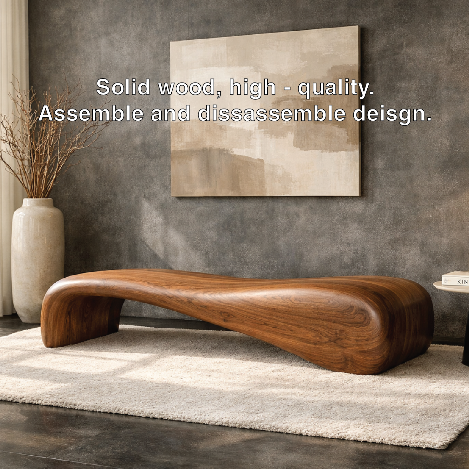 Modern Sculptural Wooden Entryway Bench, Curved Hallway Seating for Luxury Homes