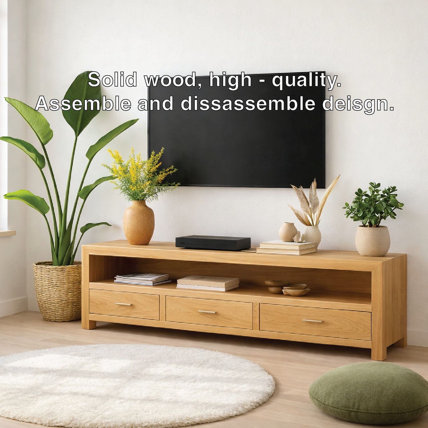 Mid Century Solid Wood TV Stand Modern Media Console Long Entertainment Center Cabinet