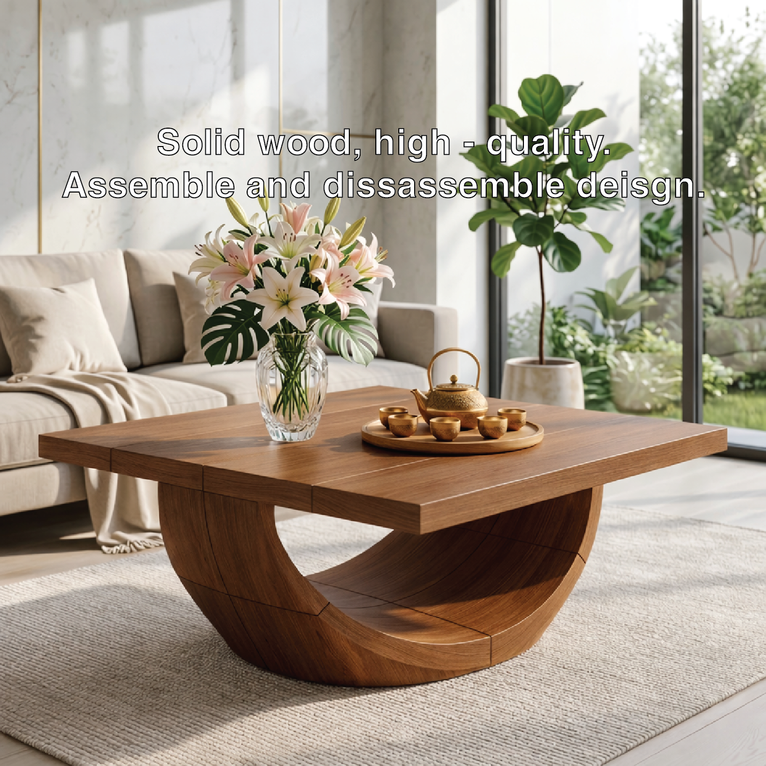 Unique Curved Wooden Coffee Table, Modern Minimalist Living Room Furniture