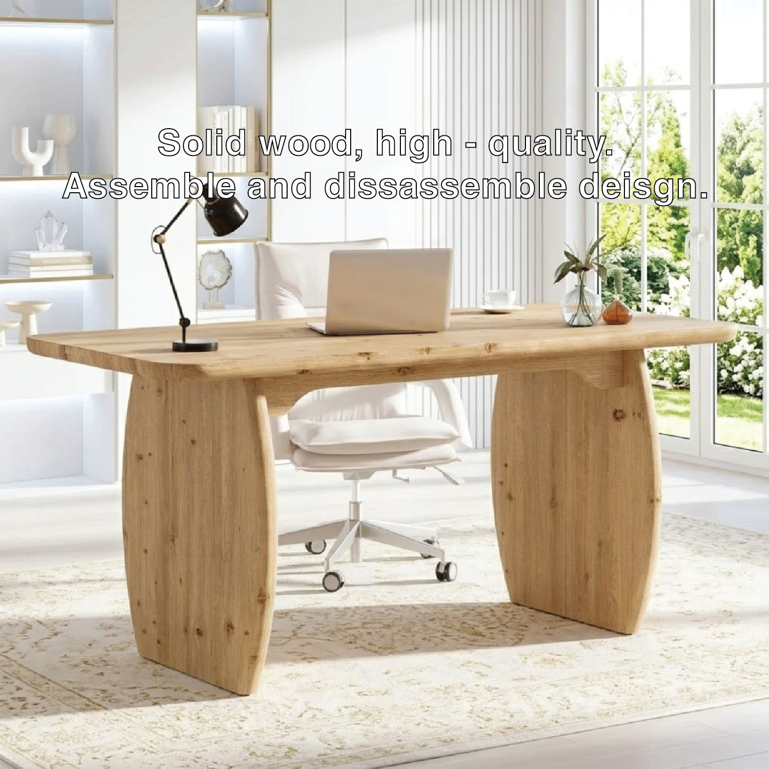 Modern Curved Work Desk with Sculptural Base Large Home Office Writing Table