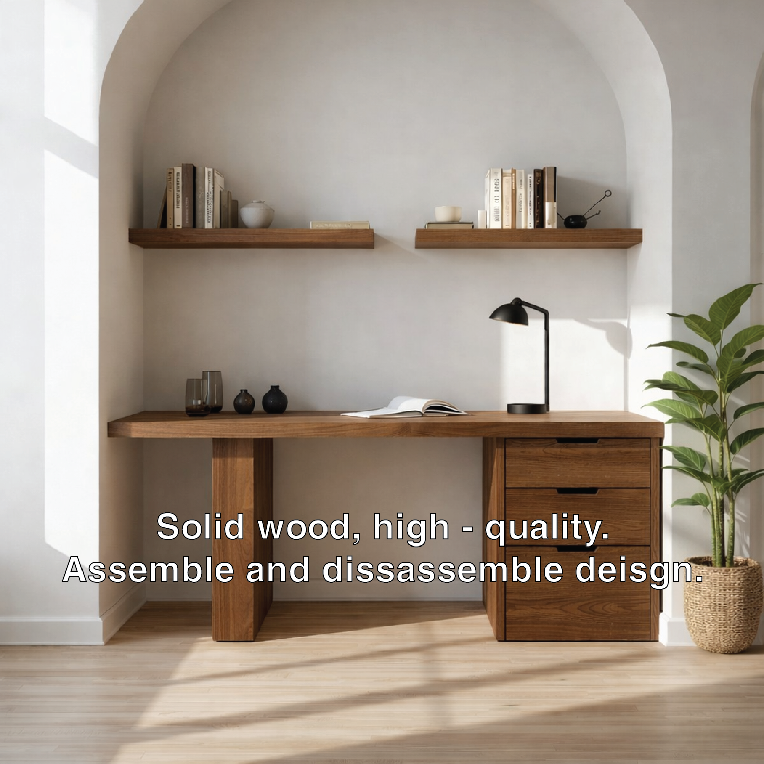 Solid Wood Writing Desk with Drawers Modern Minimalist Home Office Table