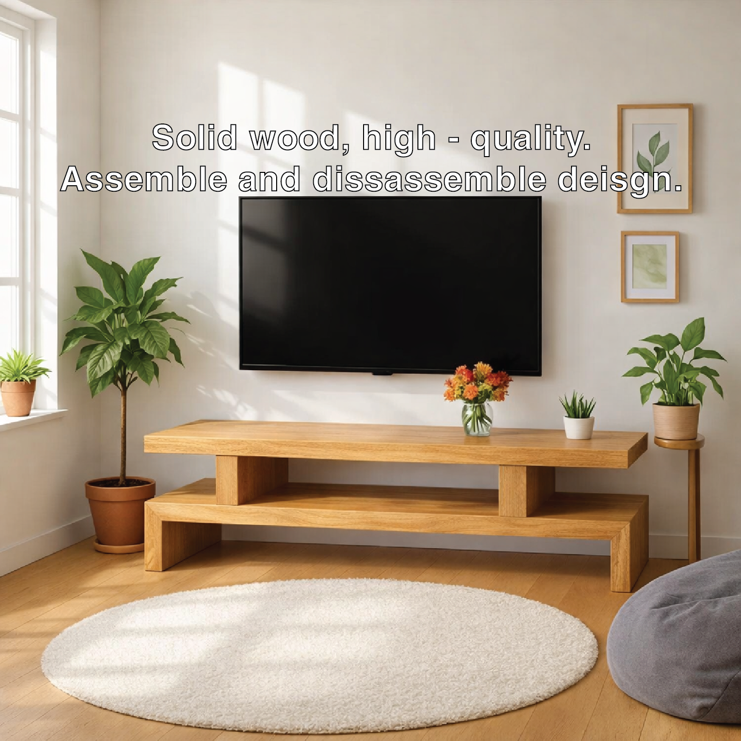 Minimalist Solid Wood TV Stand Modern Media Console Low Profile Entertainment Center Table