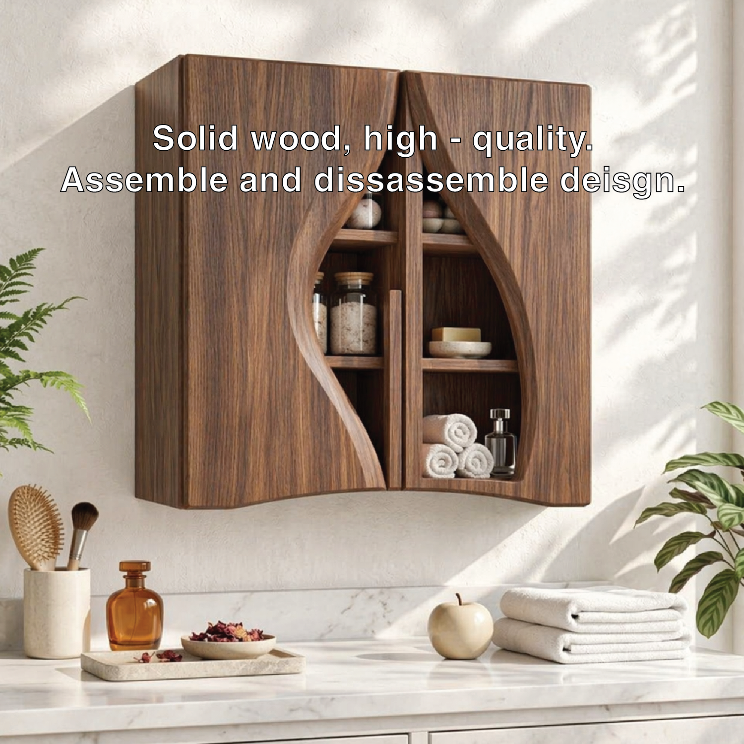Floating Bathroom Cabinet, Modern Curved Wall Mounted Vanity Storage Organizer Unit