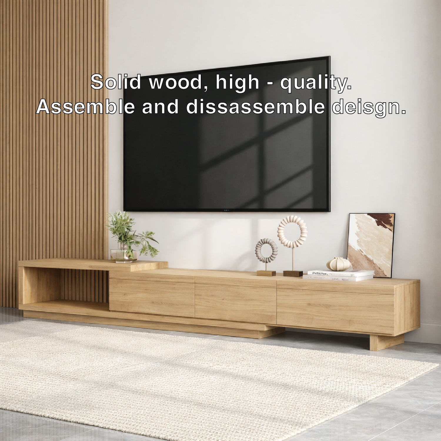 Modern Minimalist Wood TV Stand Long Media Console Low Profile Entertainment Center