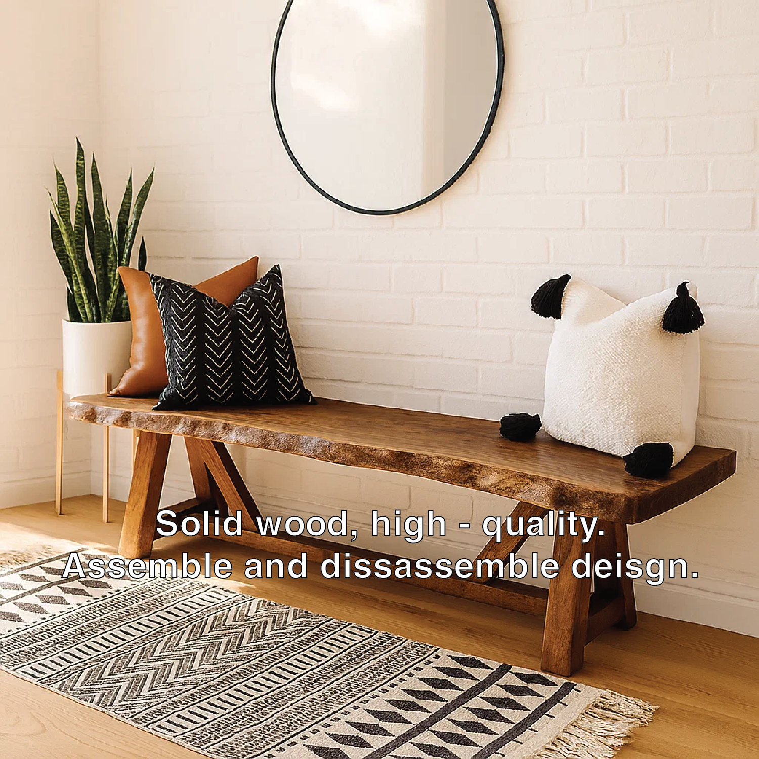 Live Edge Solid Wood Bench, Rustic Farmhouse Entryway Dining Seat