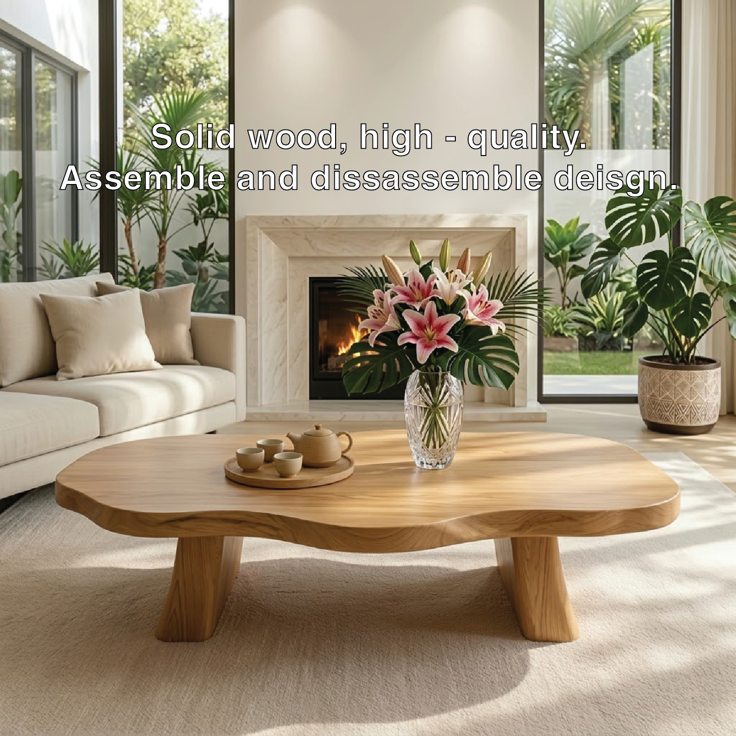 Elegant Live Edge Wooden Coffee Table, Modern and Stylish Living Room Furniture