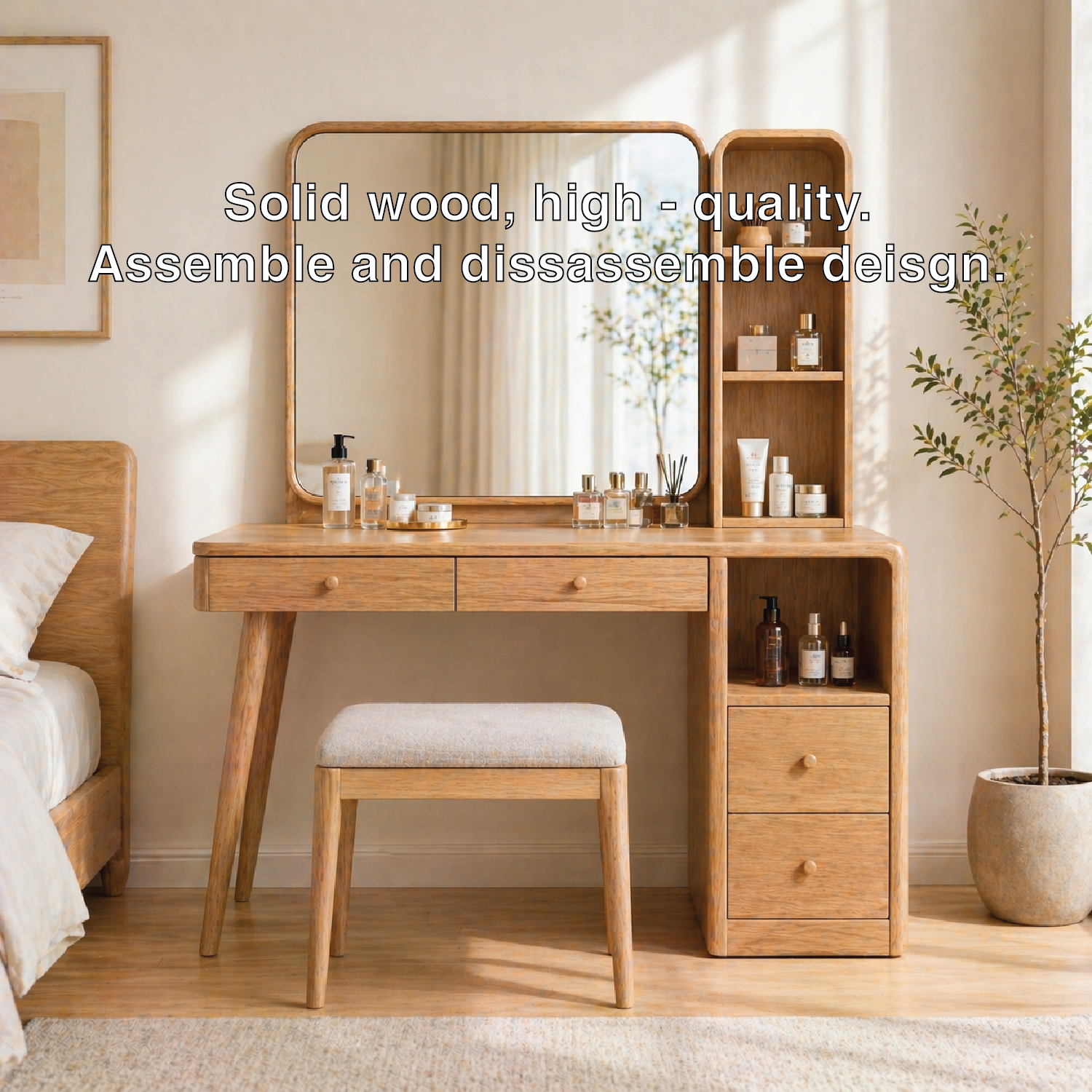 Modern Makeup Vanity Desk With Mirror Shelves Drawers Dressing Table Bedroom Set