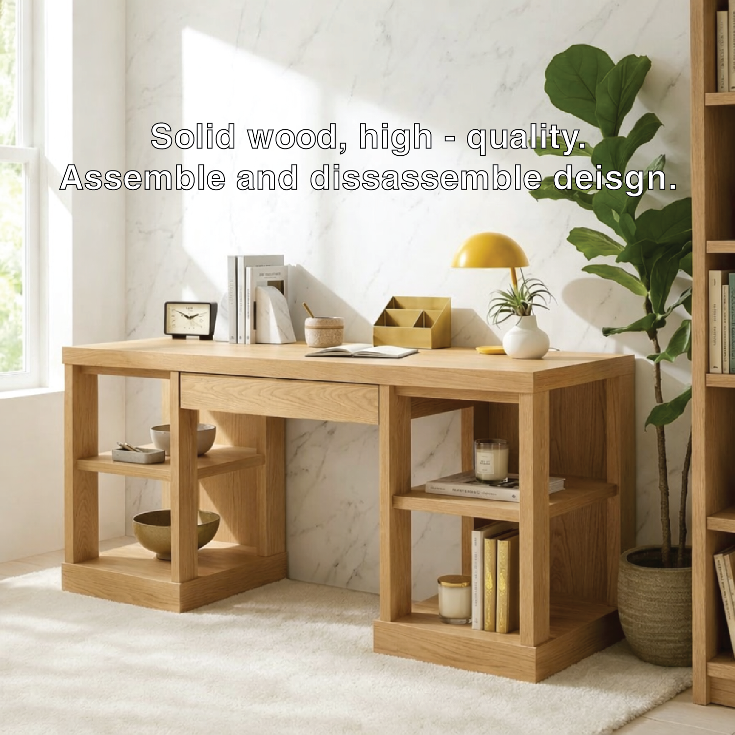 Modern Home Office Desk with Open Shelves Storage Writing Table Workspace Organizer