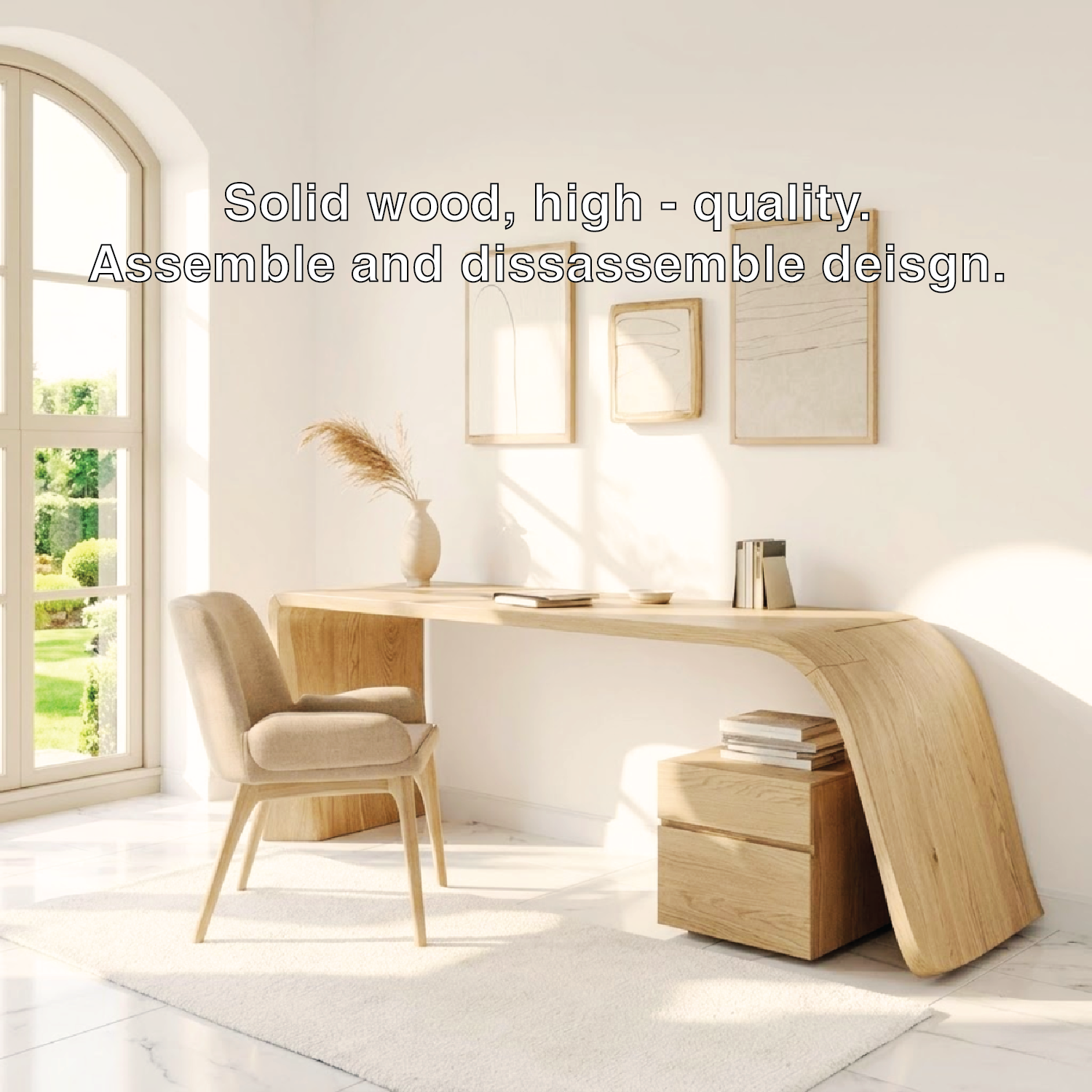 Modern Minimal Writing Desk with Curved Base Home Office Work Table Elegant Design
