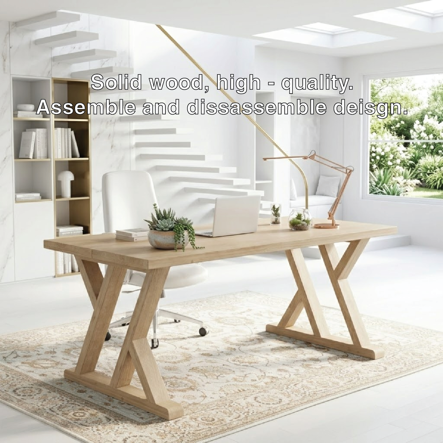 Modern X Frame Desk with Sturdy Base Home Office Work Desk Large Workspace