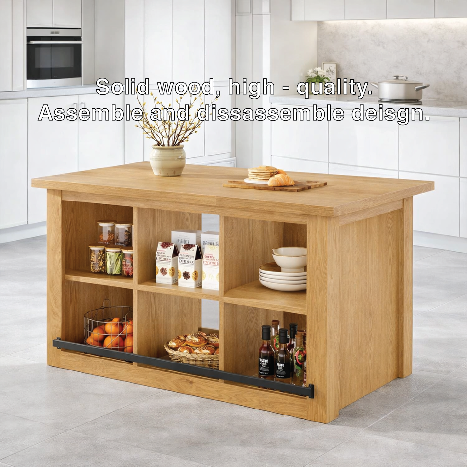 Large Kitchen Island with Open Storage Cubes, Modern Prep Table for Kitchen Dining Space
