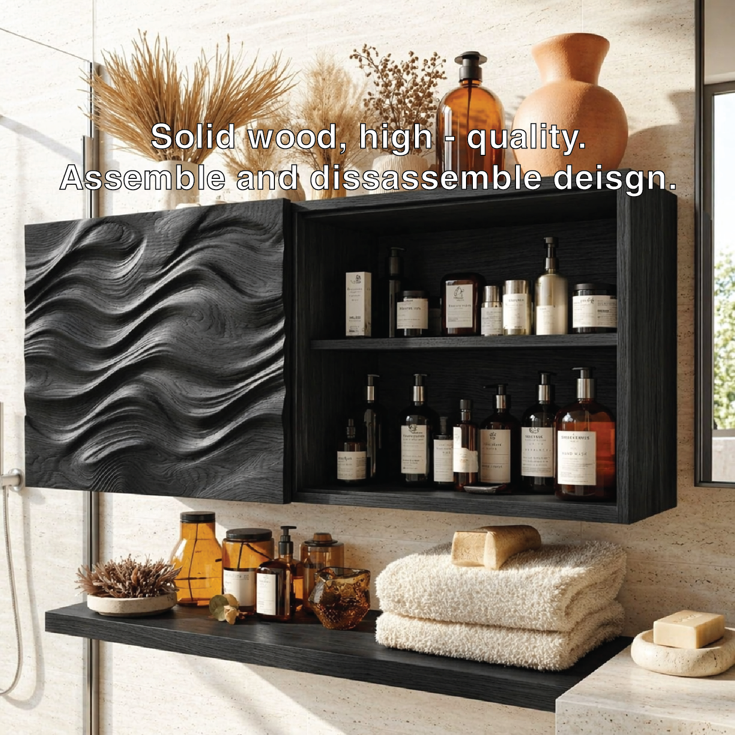 Floating Bathroom Cabinet, Modern Wavy Wall Mounted Vanity Storage Shelf Organizer