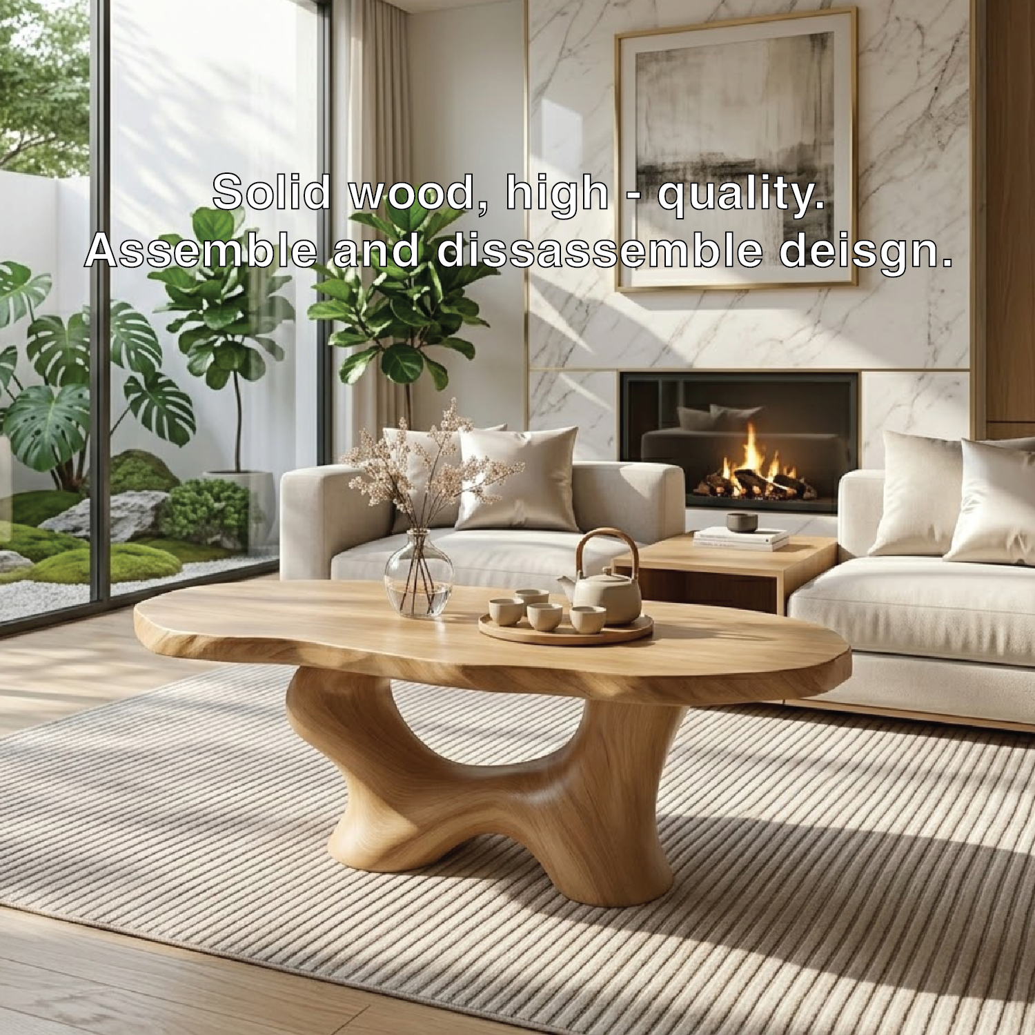 Modern Handcrafted Coffee Table, Sculptural Wooden Design with Elegant Curves