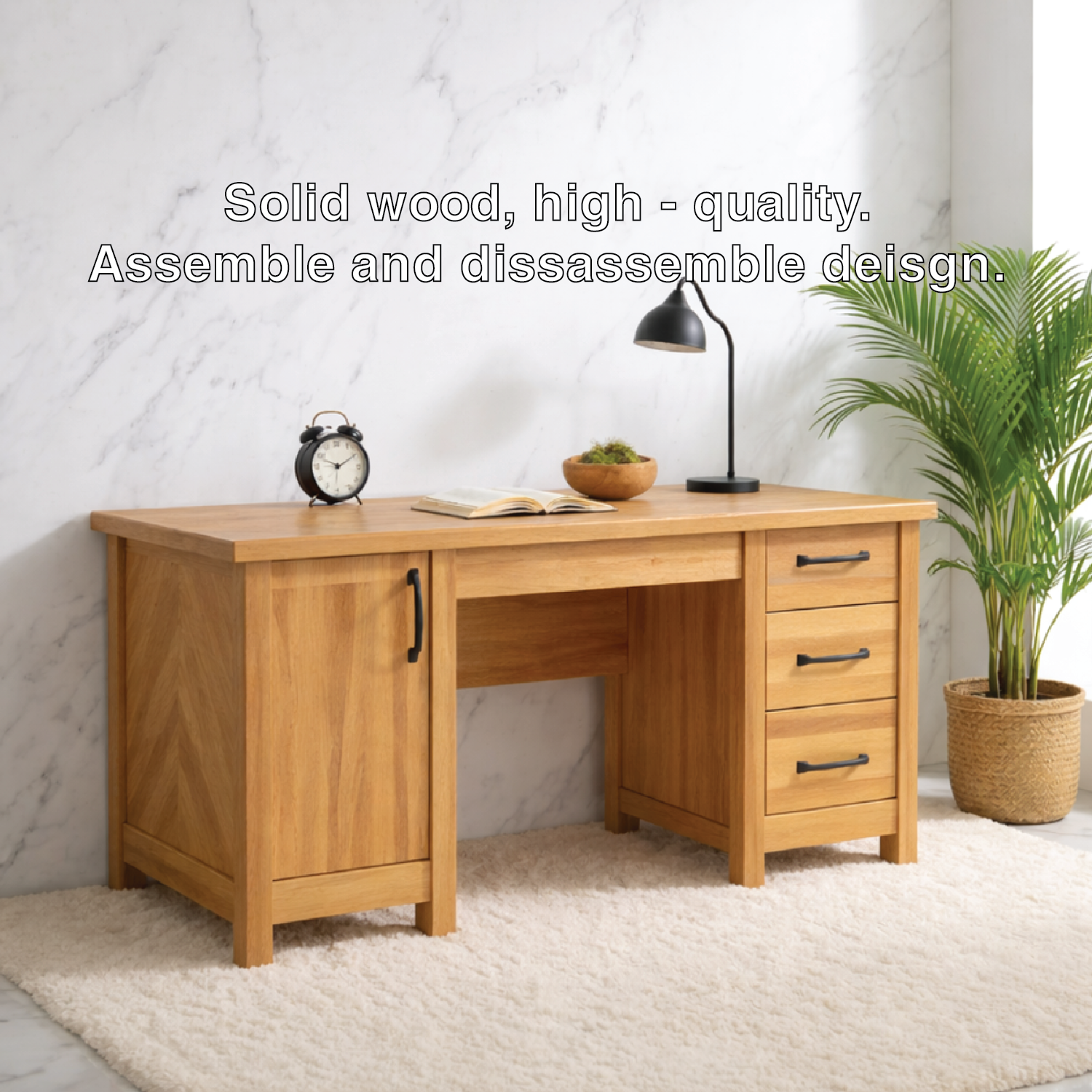 Modern Home Office Desk with Storage Drawers Wooden Writing Table Workstation