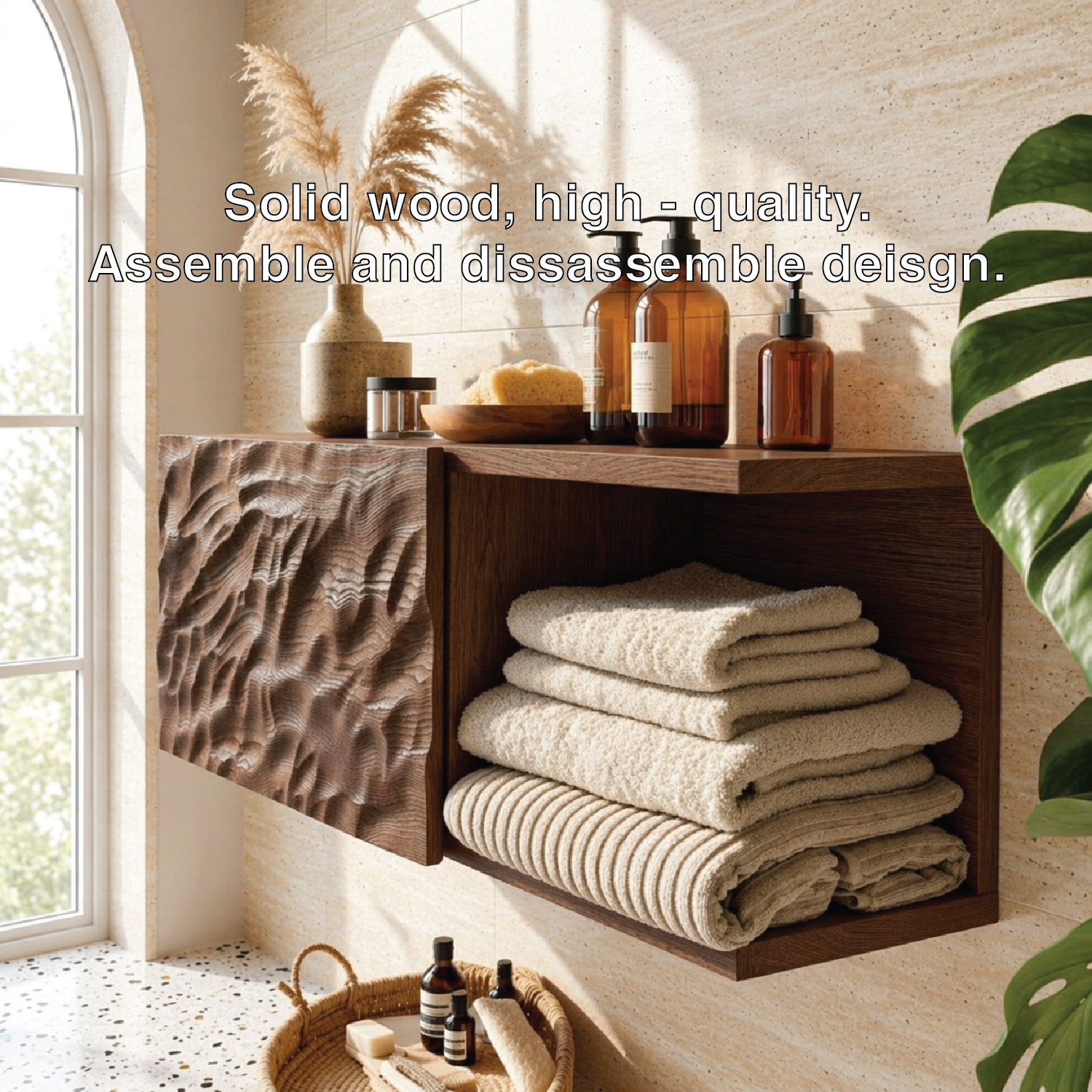 Floating Bathroom Cabinet, Modern Textured Wall Mounted Vanity Storage Organizer