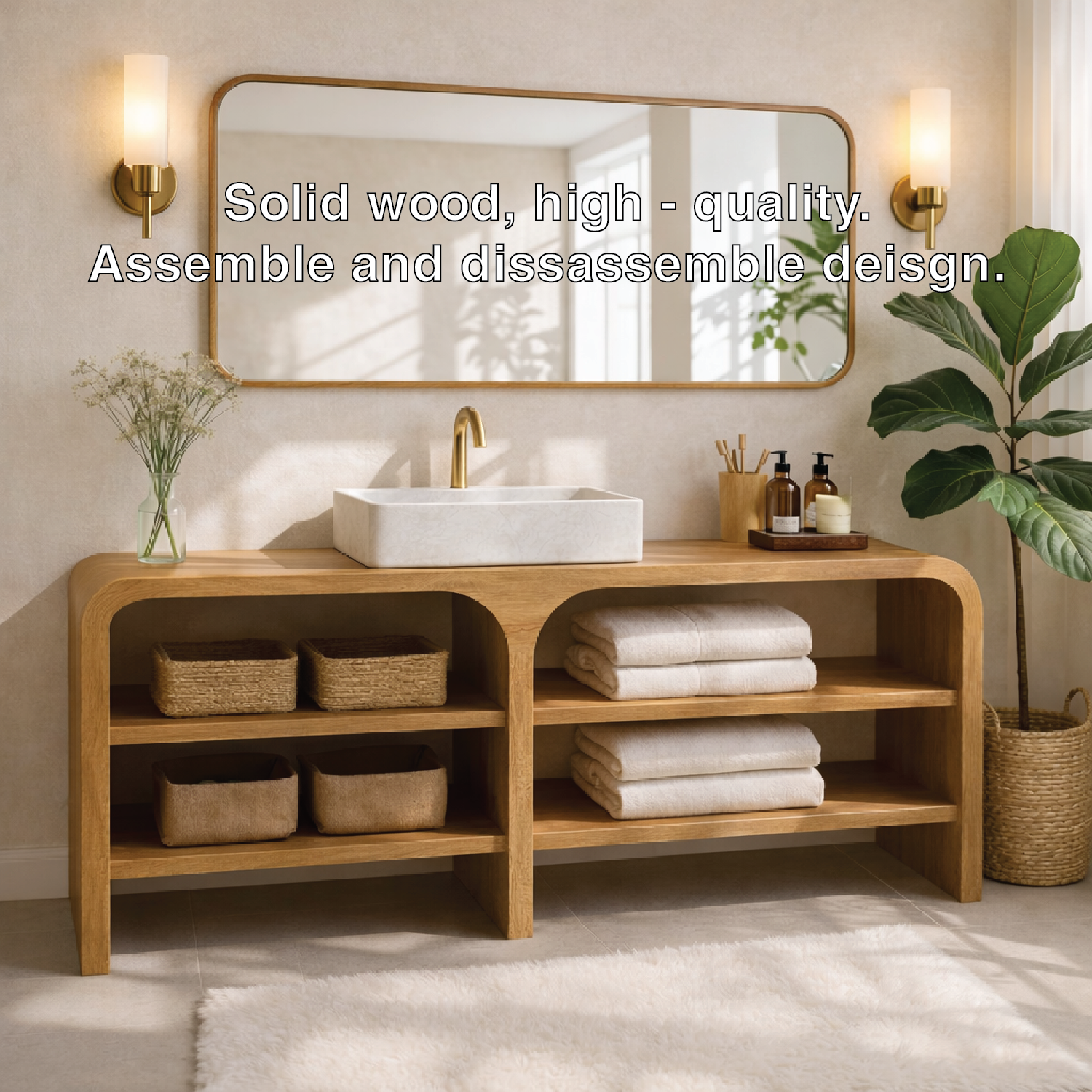 Modern Wooden Bathroom Vanity with Open Shelving