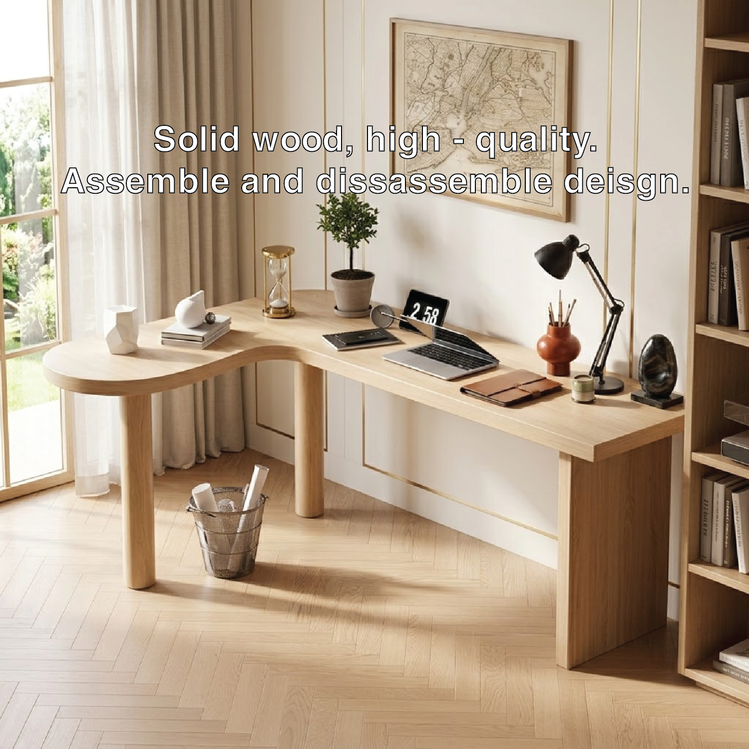 Modern Curved Work Desk with Spacious Workspace for Home Office