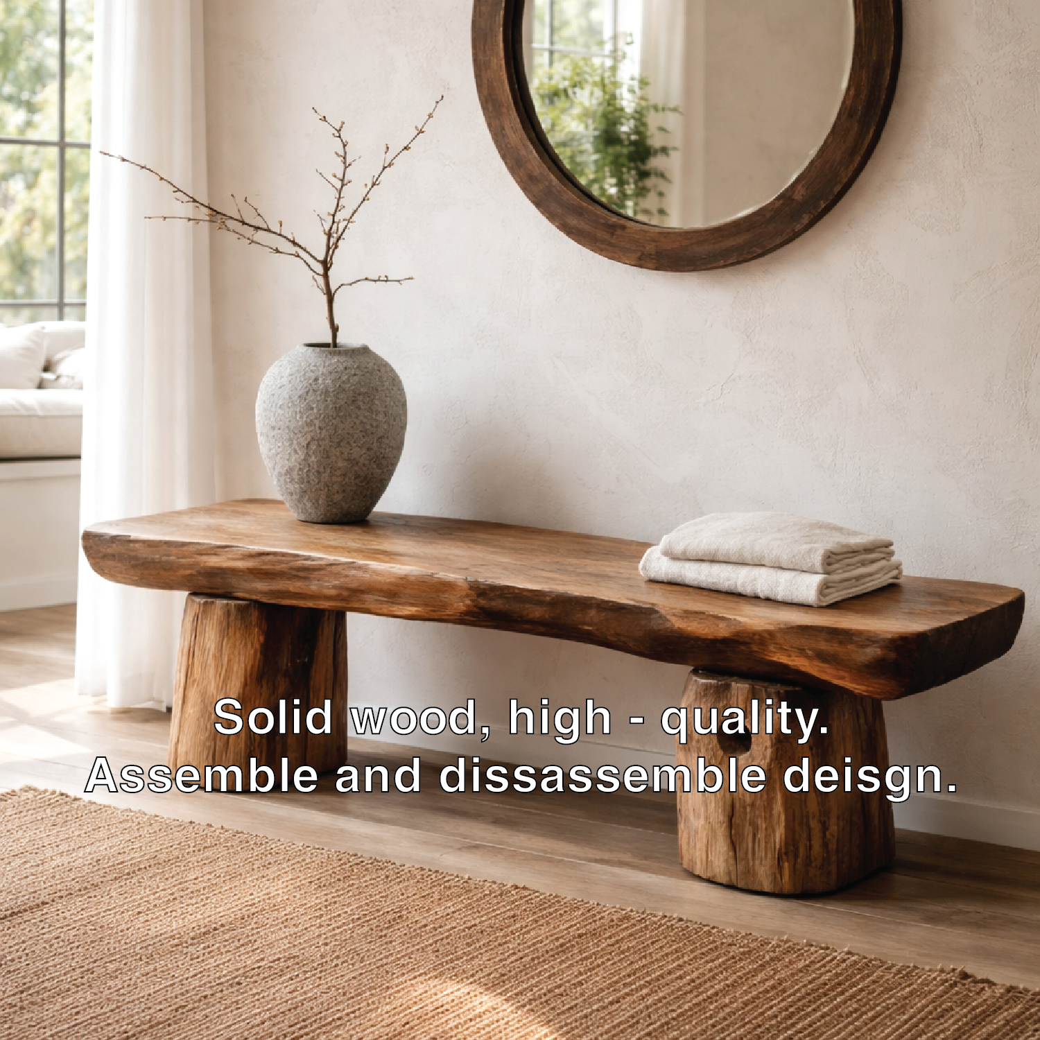 Live Edge Solid Wood Bench, Rustic Natural Edge Entryway Seating