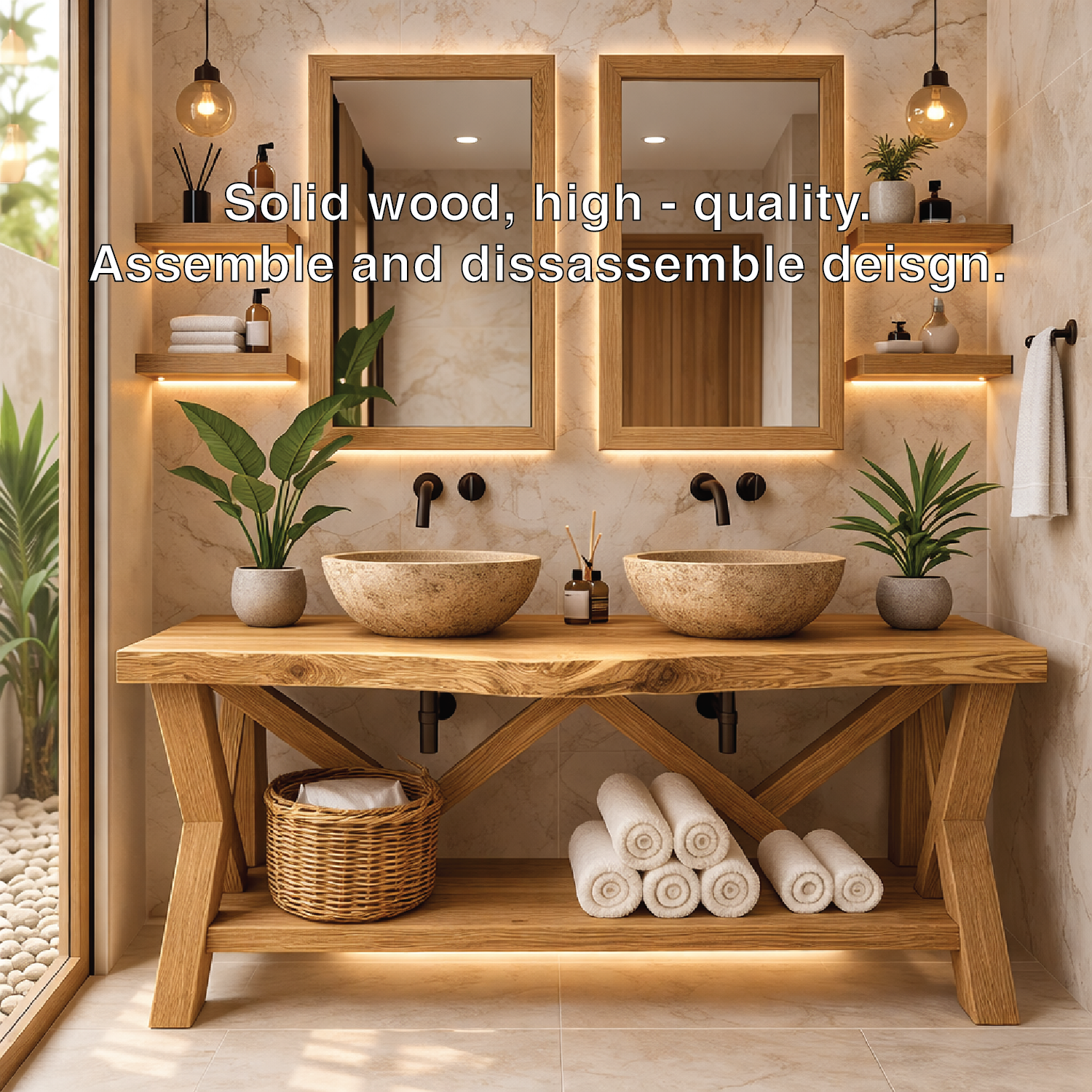 Rustic Double Bathroom Vanity Cabinet With Open Shelf Farmhouse Wood Vanity Base