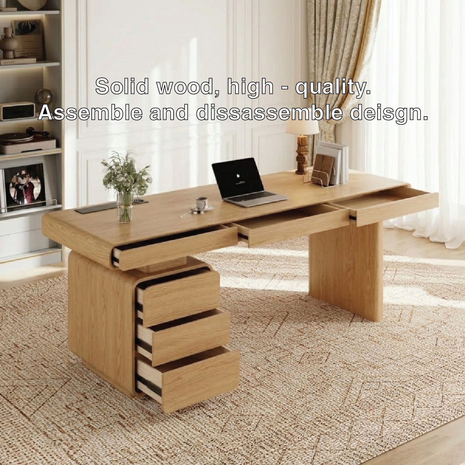 Large Executive Desk with Drawers, Modern Office Work Table, Home Office Writing Desk