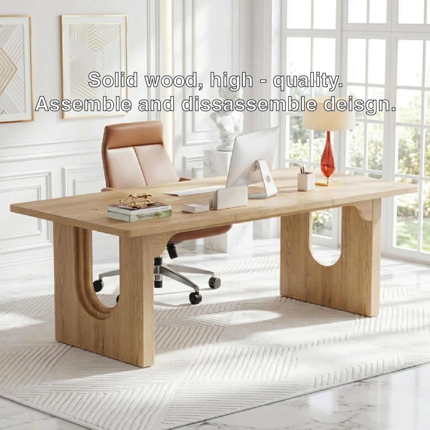 Modern Executive Desk with Sculptural Base Home Office Work Table