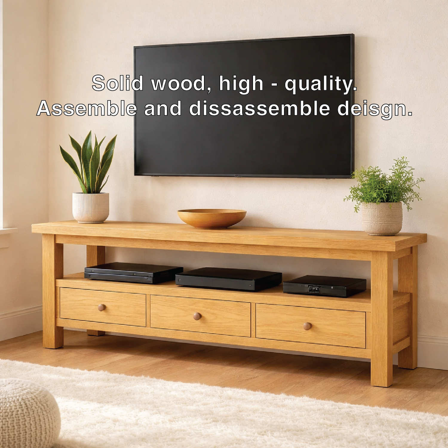 Mid Century Solid Wood TV Stand Modern Media Console Long Entertainment Center Cabinet