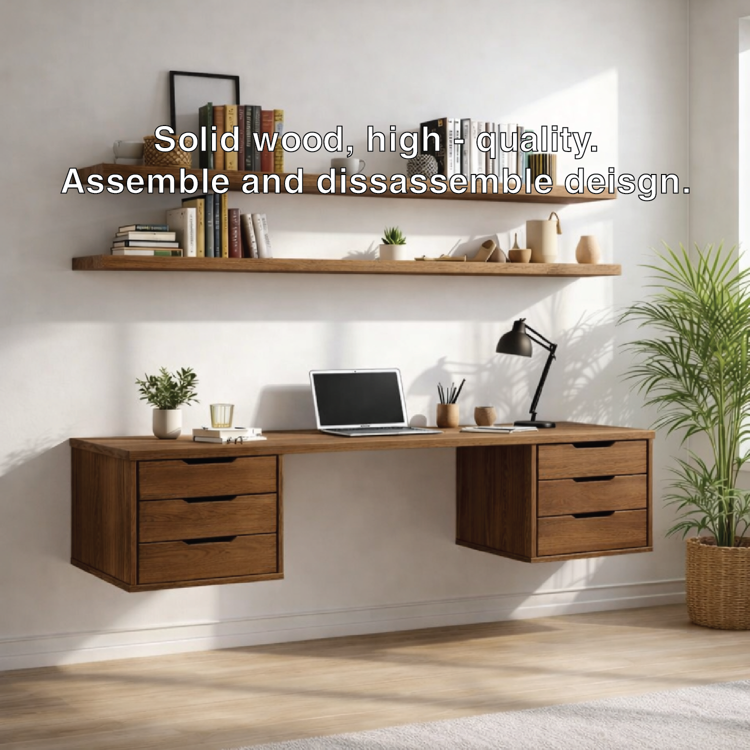 Floating Double Drawer Desk with Shelves – Light Oak Minimal Workspace