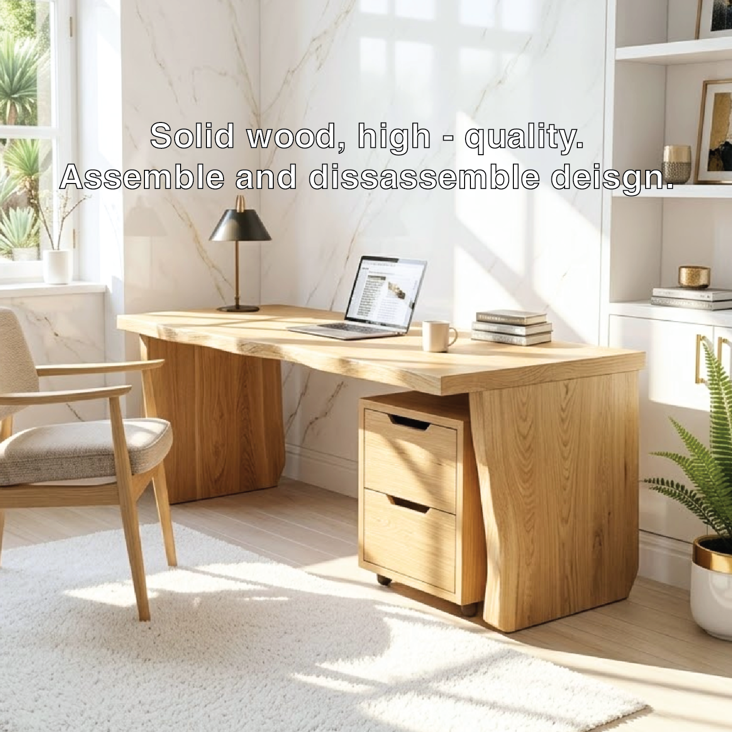 Modern Writing Desk with Mobile Drawer Home Office Work Table Minimal Design
