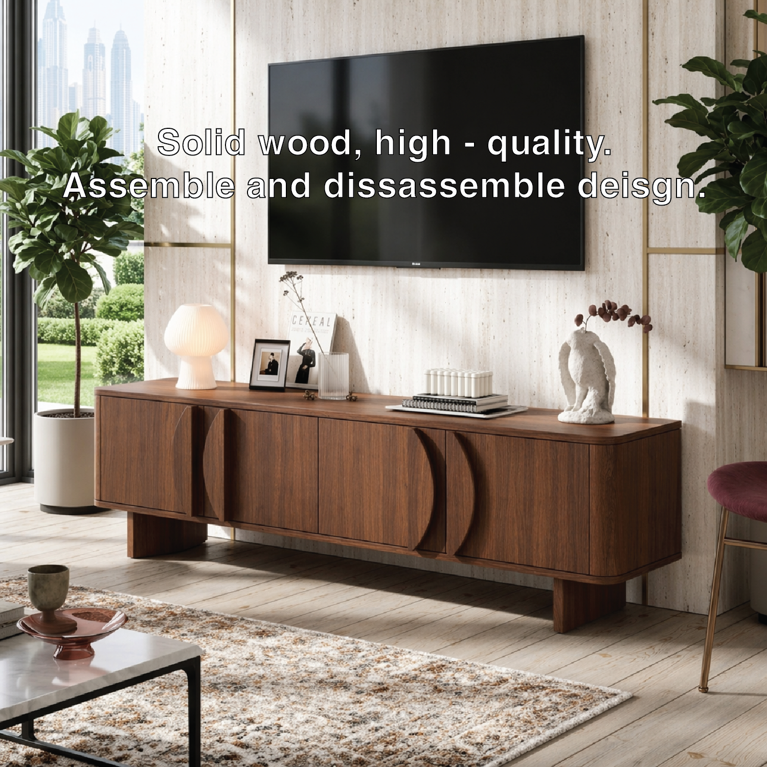 Modern Geometric TV Console, Elegant Media Cabinet for Refined Living-Room Interiors