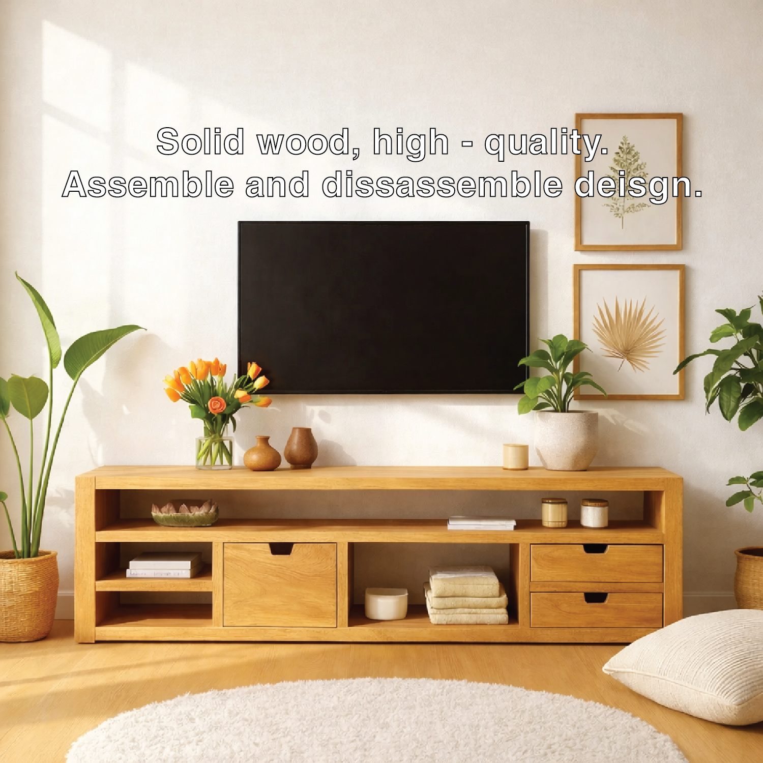 Minimalist Wood TV Stand With Drawers Long Media Console Modern Entertainment Center