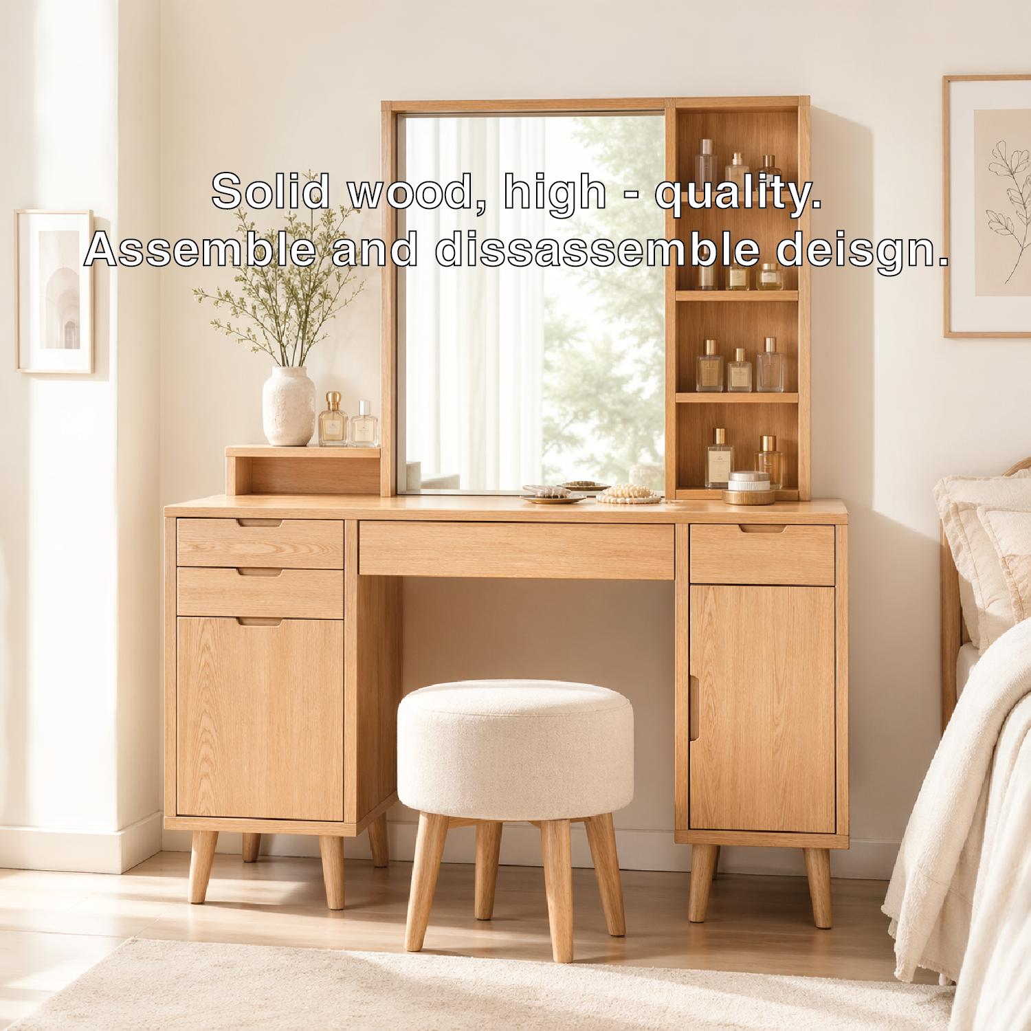 Modern Makeup Vanity Desk With Mirror Storage Shelves Drawers Bedroom Furniture Set