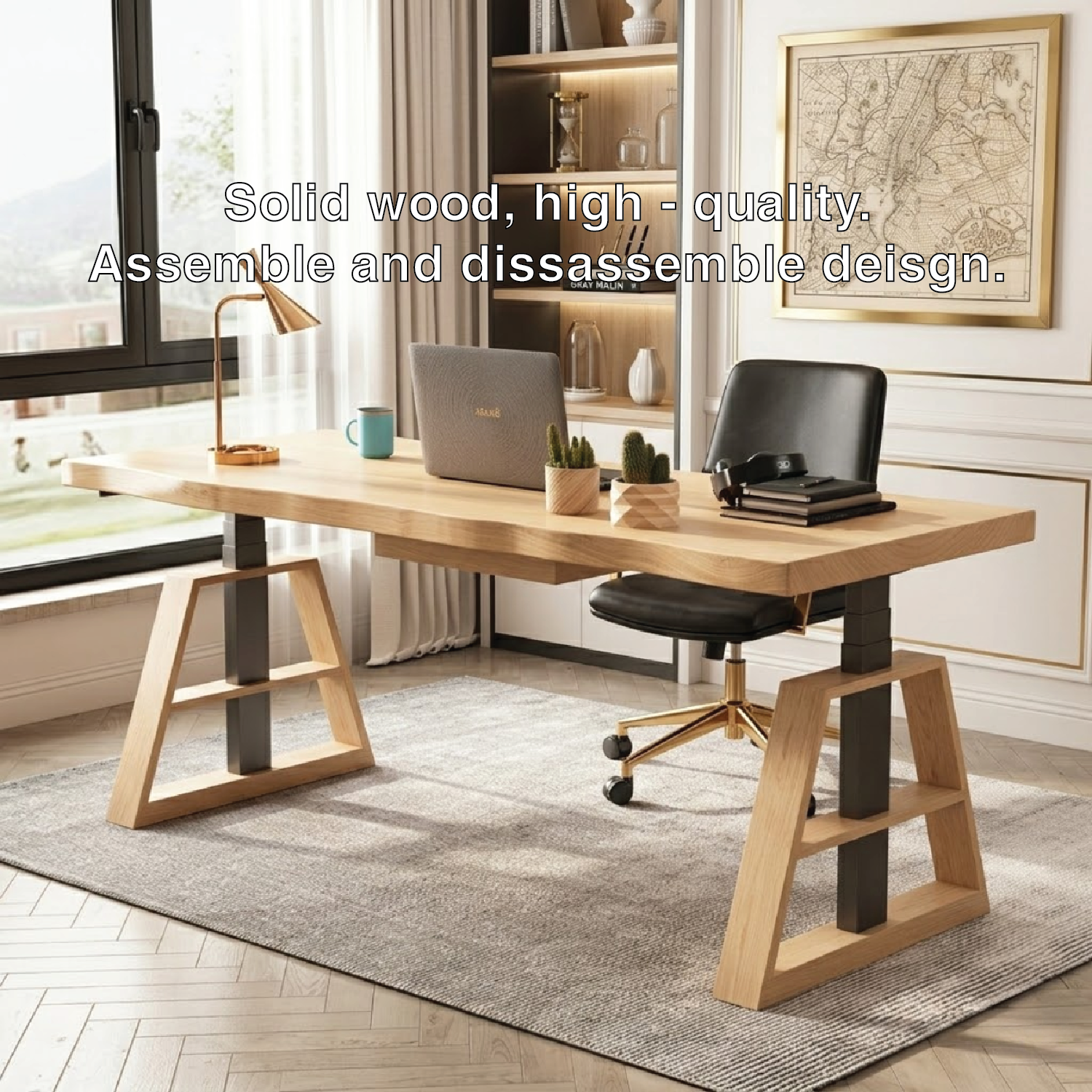 Modern Wooden Work Desk with Industrial Style Legs for Office or Home