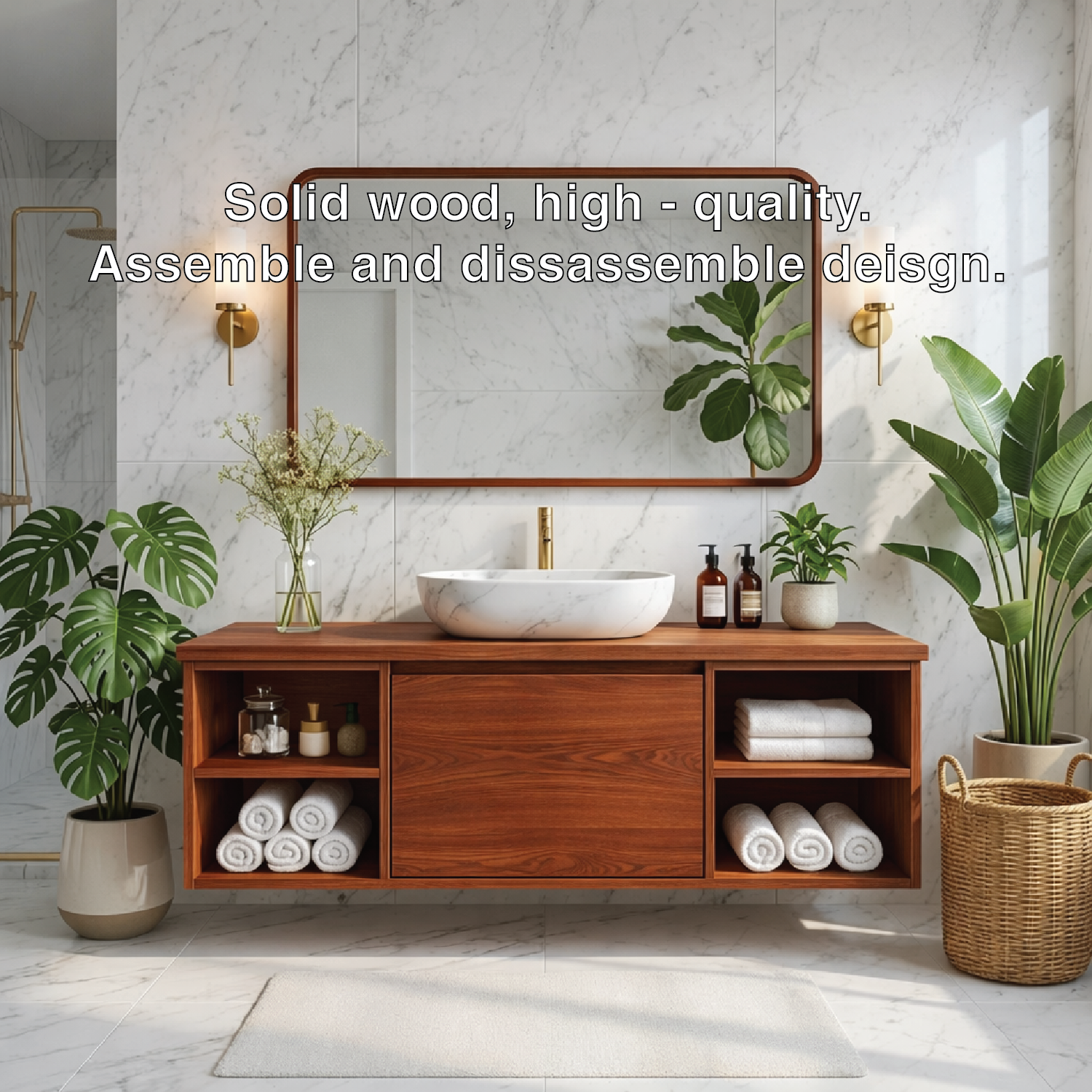 Floating Oak Vanity with Open Shelves and Minimalist Design, Modern Bathroom Furniture