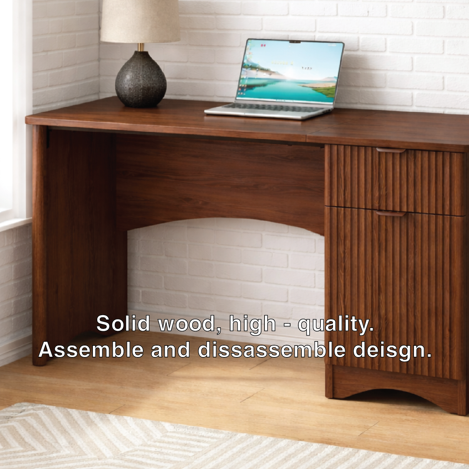 Handcrafted Solid Wood Writing Desk with Storage Modern Home Office Work Table