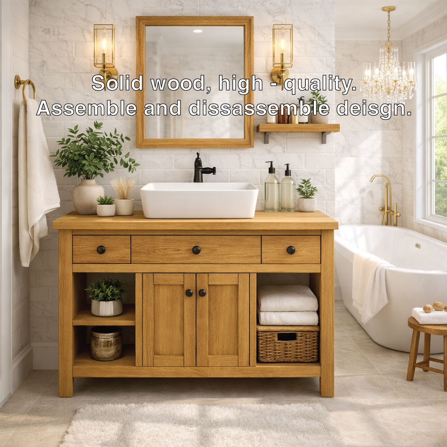 Solid Wood Bathroom Vanity Cabinet With Drawers, Storage Bathroom Vanity Base