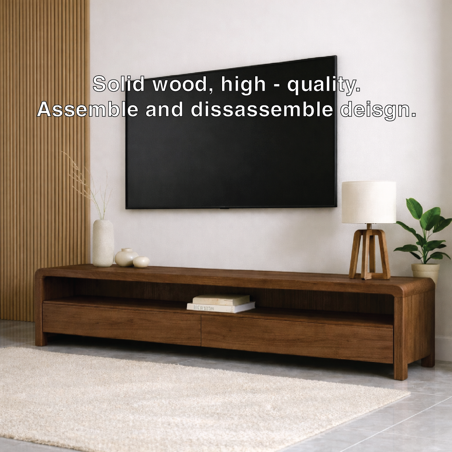 Mid Century Solid Wood TV Stand Long Low Profile Media Console Entertainment Unit