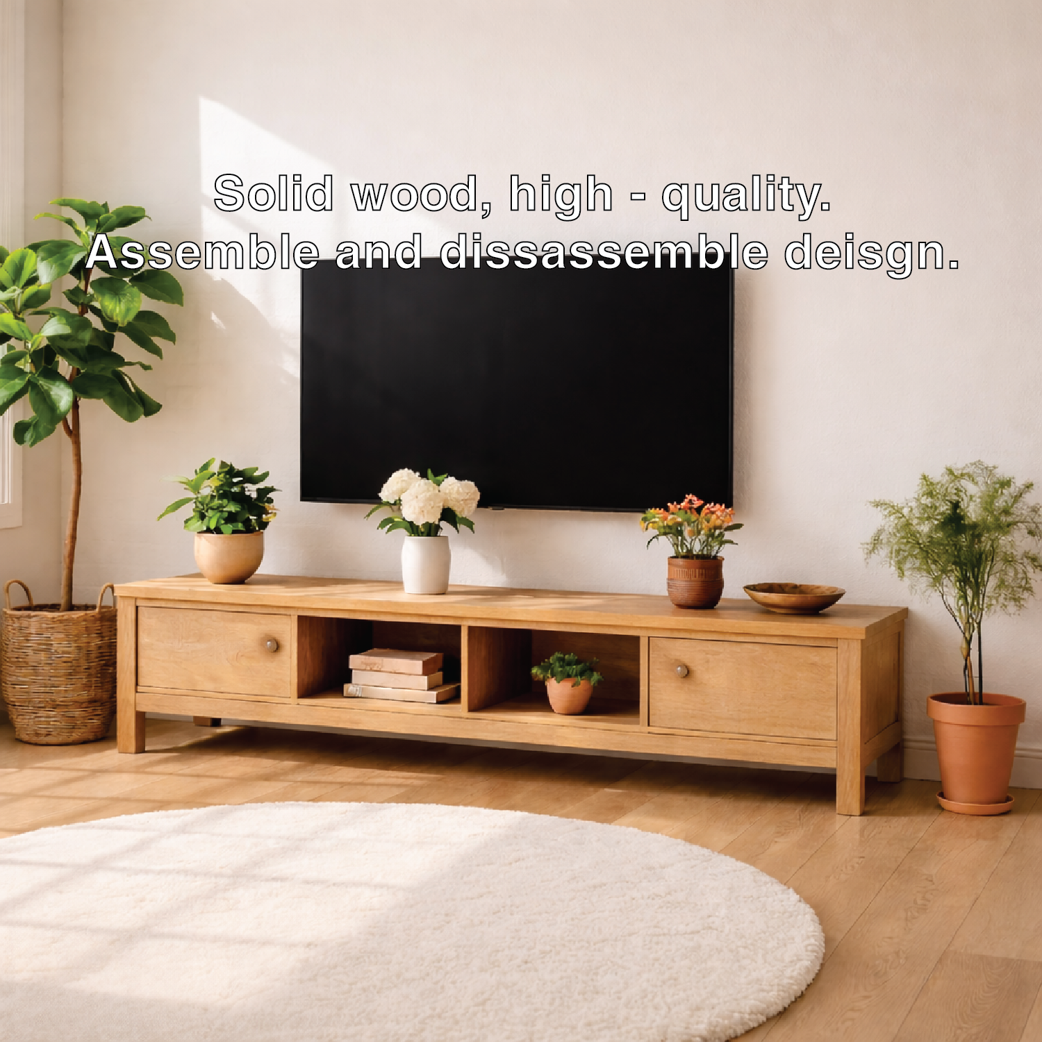 Modern Wood TV Stand With Drawers Long Media Console Storage Entertainment Center