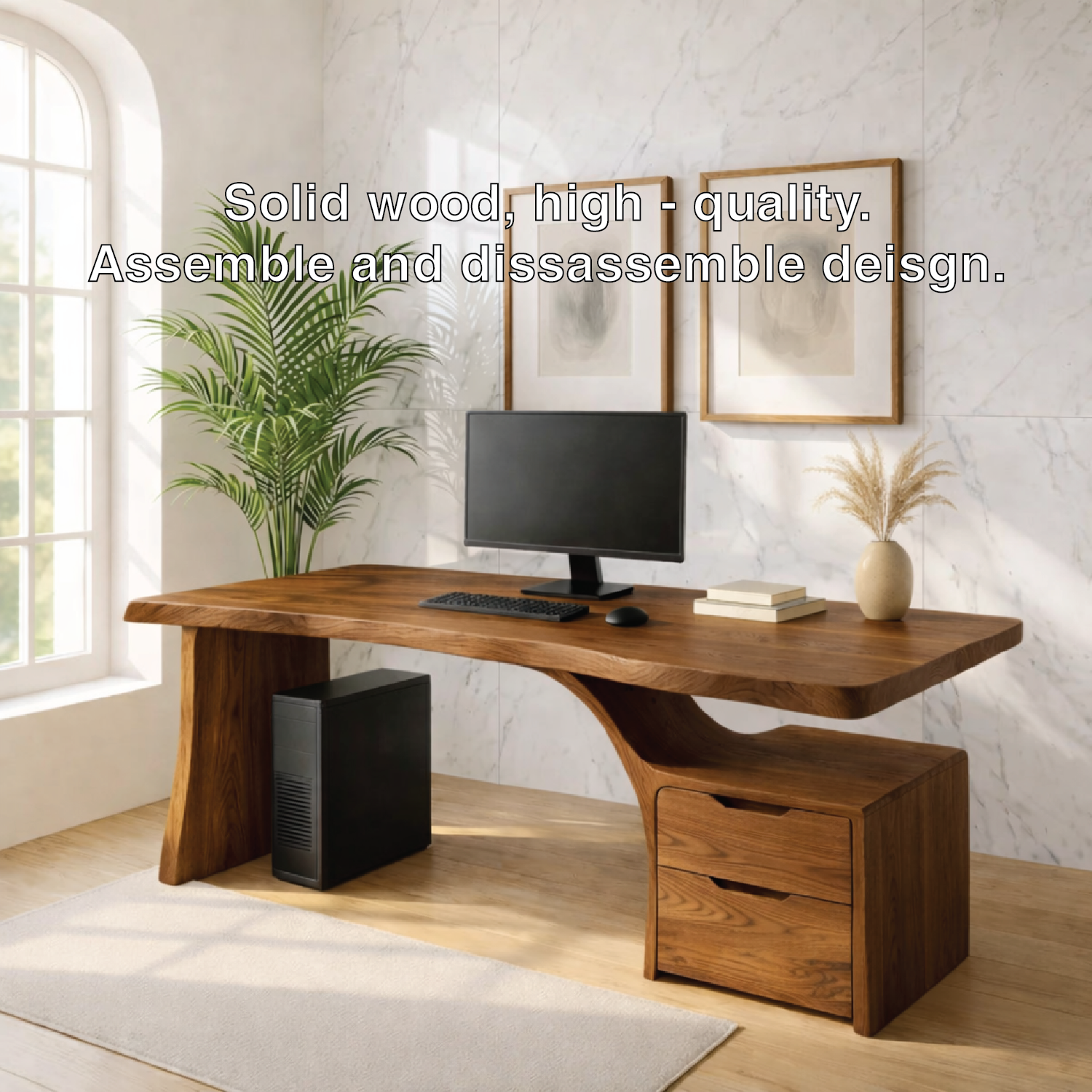 Live Edge Executive Desk Modern Office Desk With Drawer Storage Large Workspace